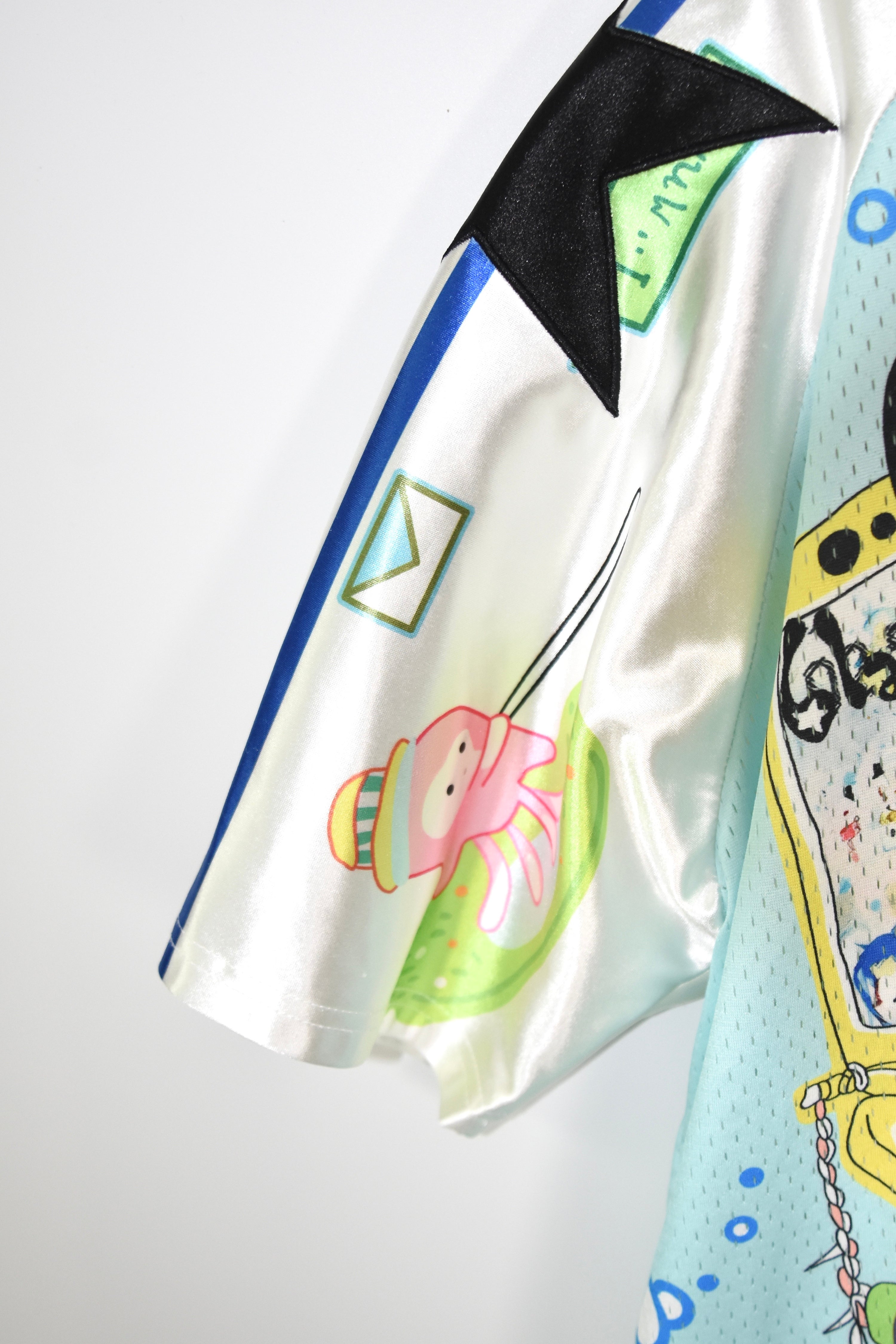 Black Berry “Octopus 6” Digital Fantasy Mesh Jersey Top – Y2K Futuristic Anime Print