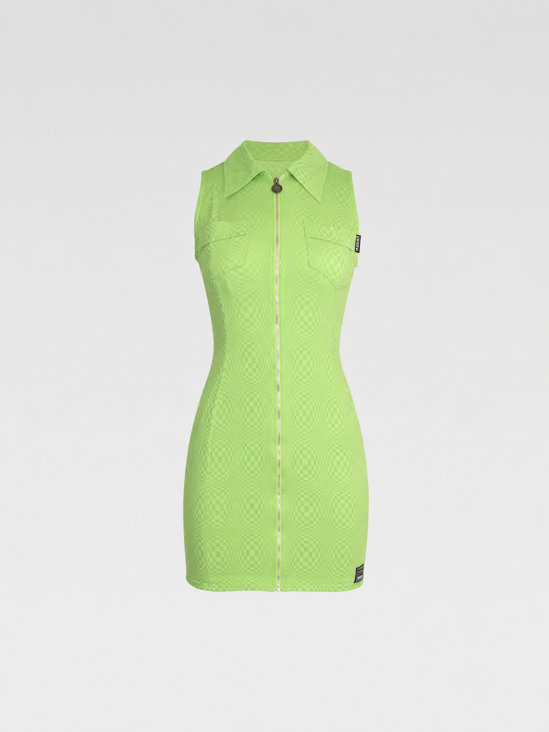 Versace Jeans Couture Green Checkered Zip-Up Sleeveless Mini Dress – Y2K Vintage Italy