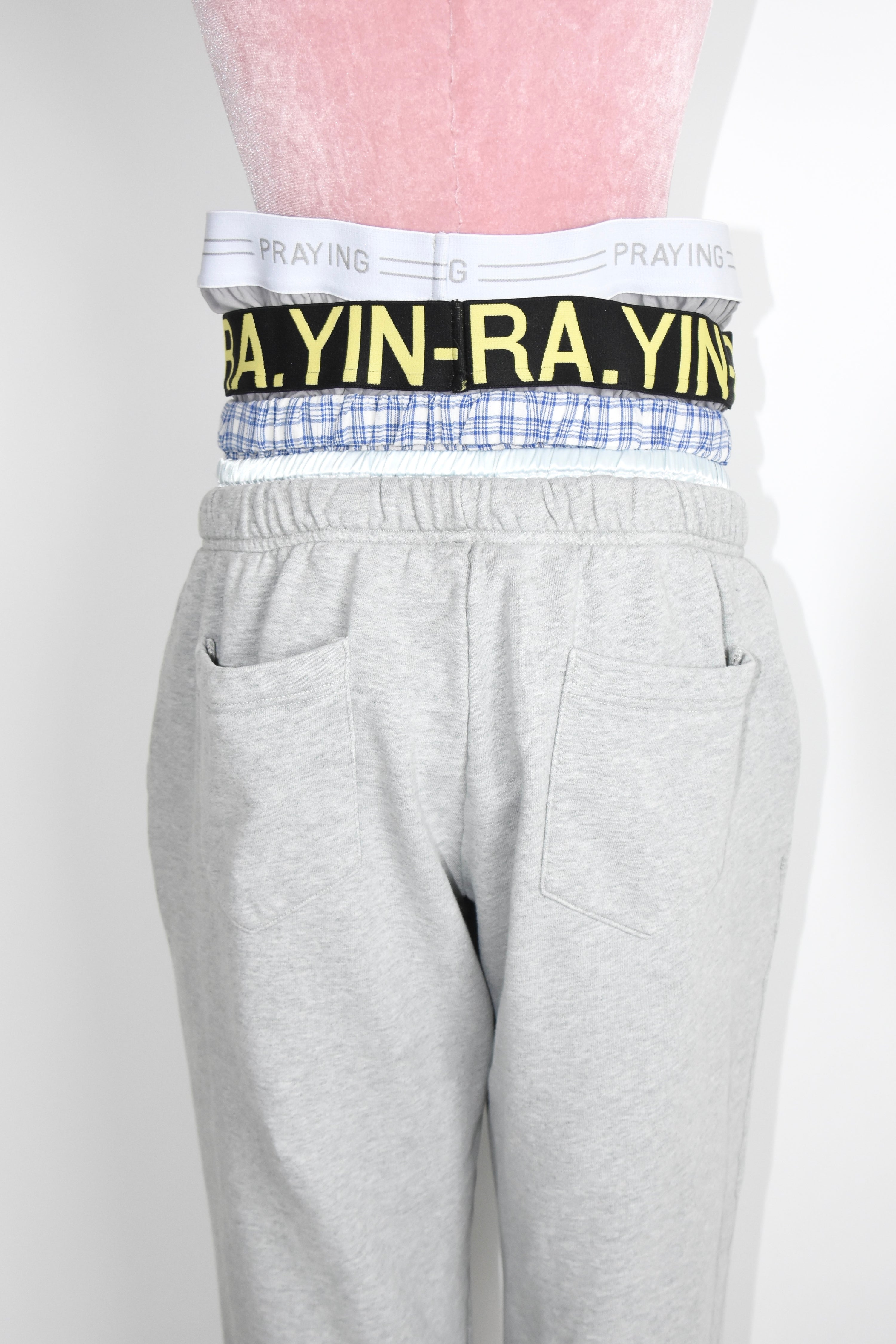 Praying Layered Waist Sweatpants – Triple Waistband Grey Cotton Joggers