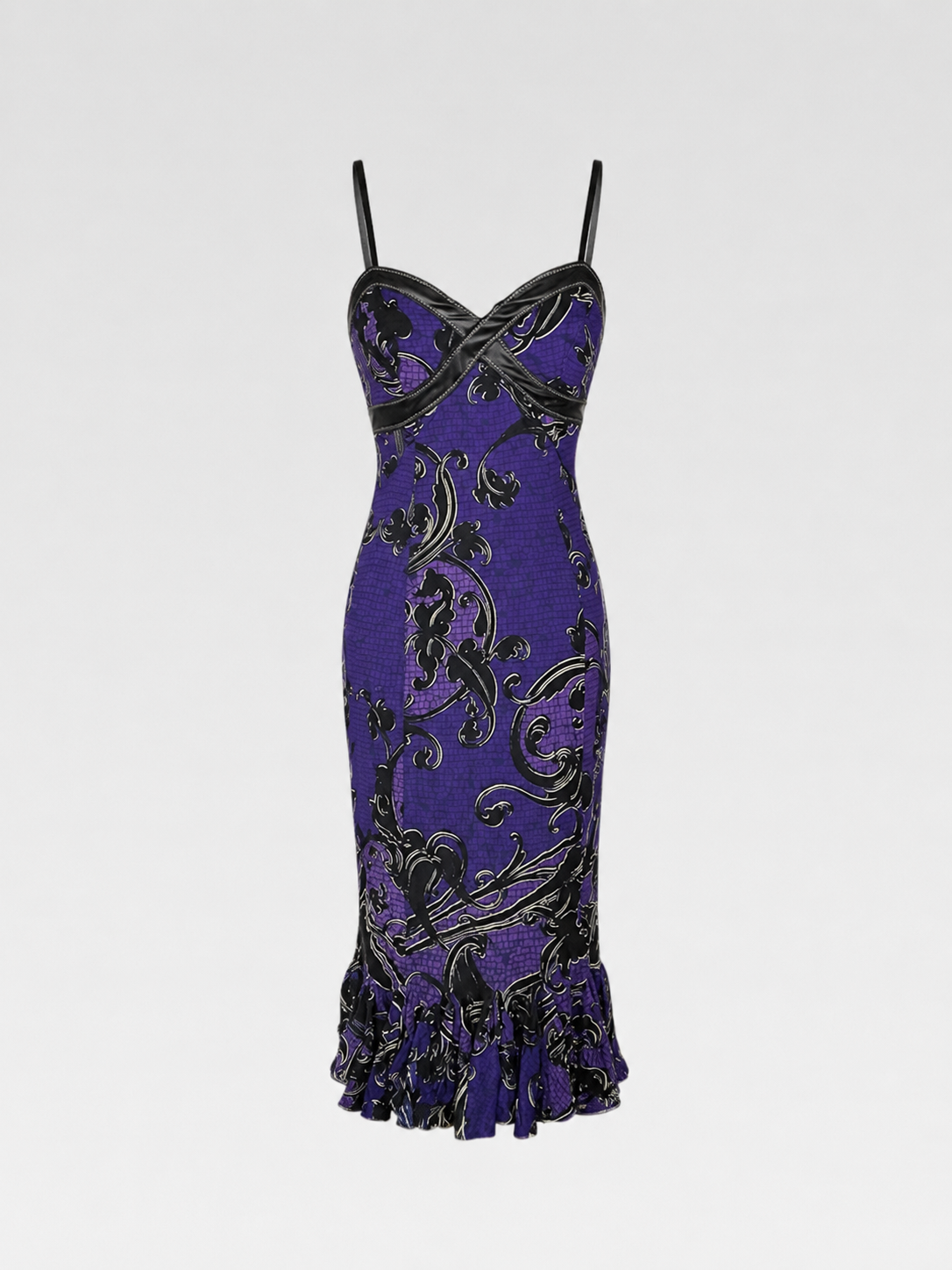 Just Cavalli Vintage Purple Printed Mermaid Dress Stretch Slip Dress Madonna Archive Rare