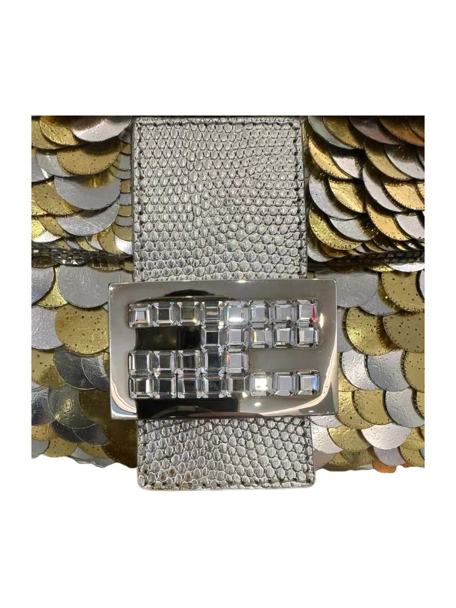 FENDI Rare Sequined Rhinestone Buckle Baguette Shoulder Bag