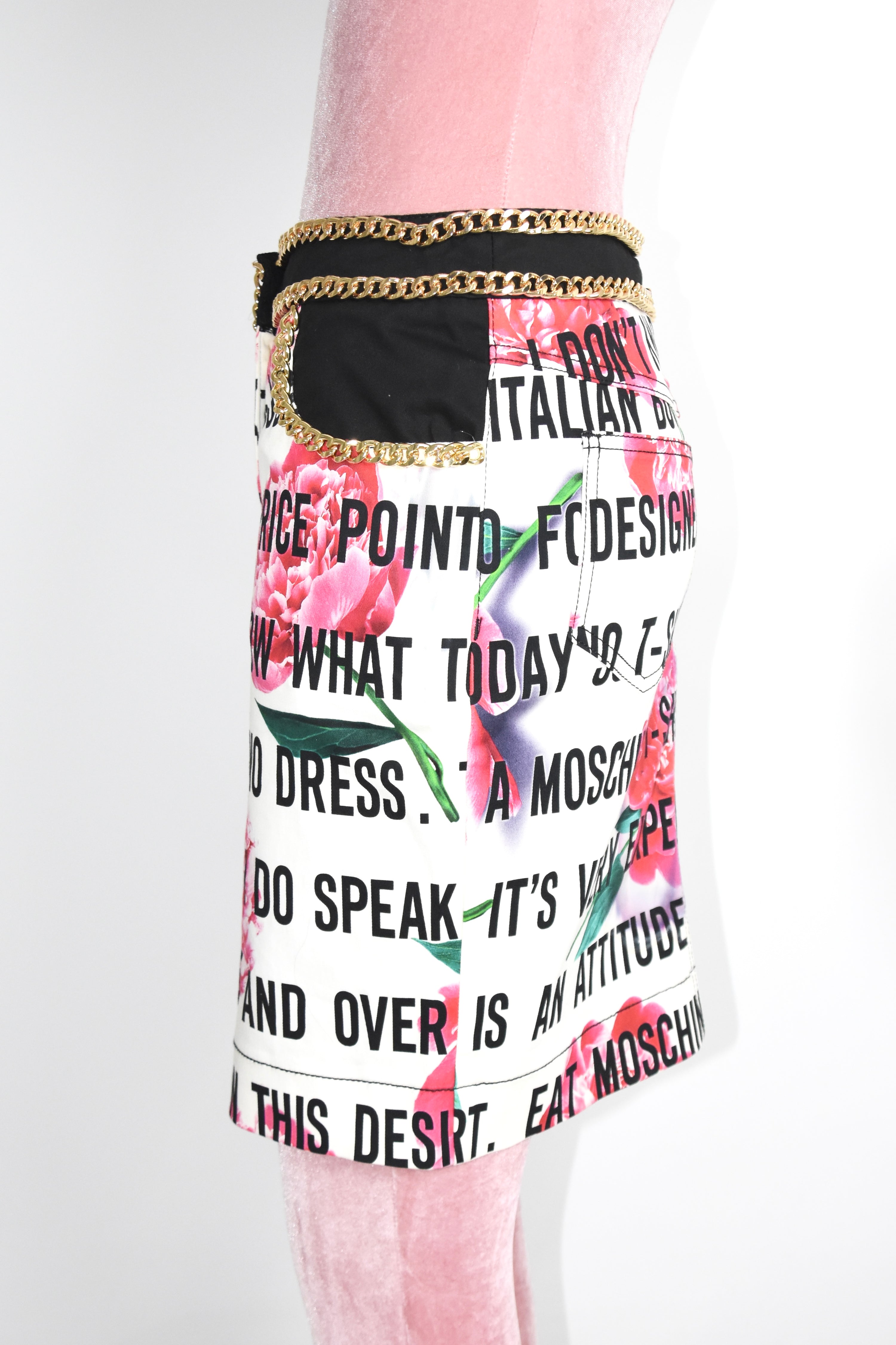 MOSCHINO Couture Text-Print Rose Chain Skirt