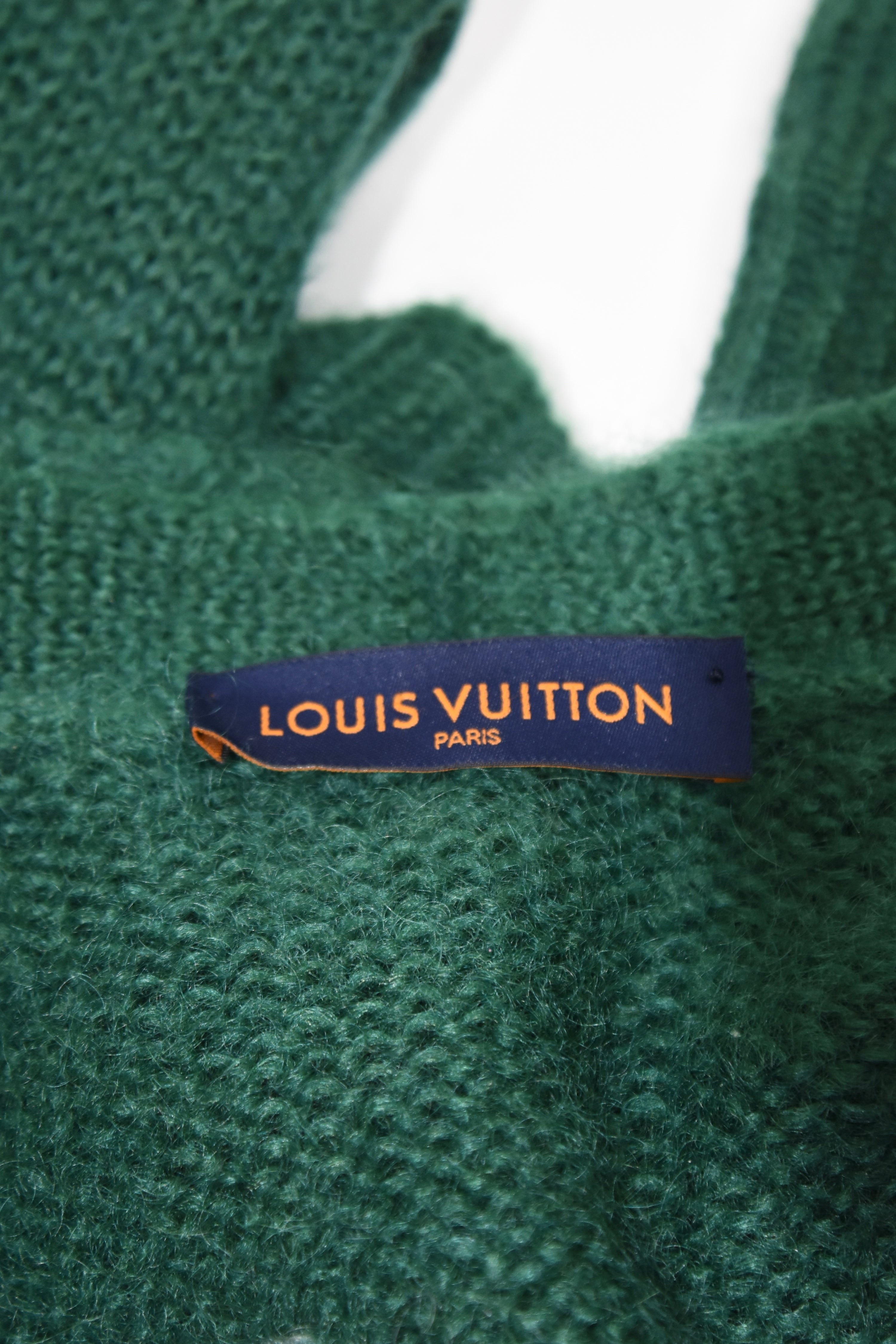 Louis Vuitton Mohair Intarsia Logo Wool Cardigan – Emerald Green Graphic Knit Sweater