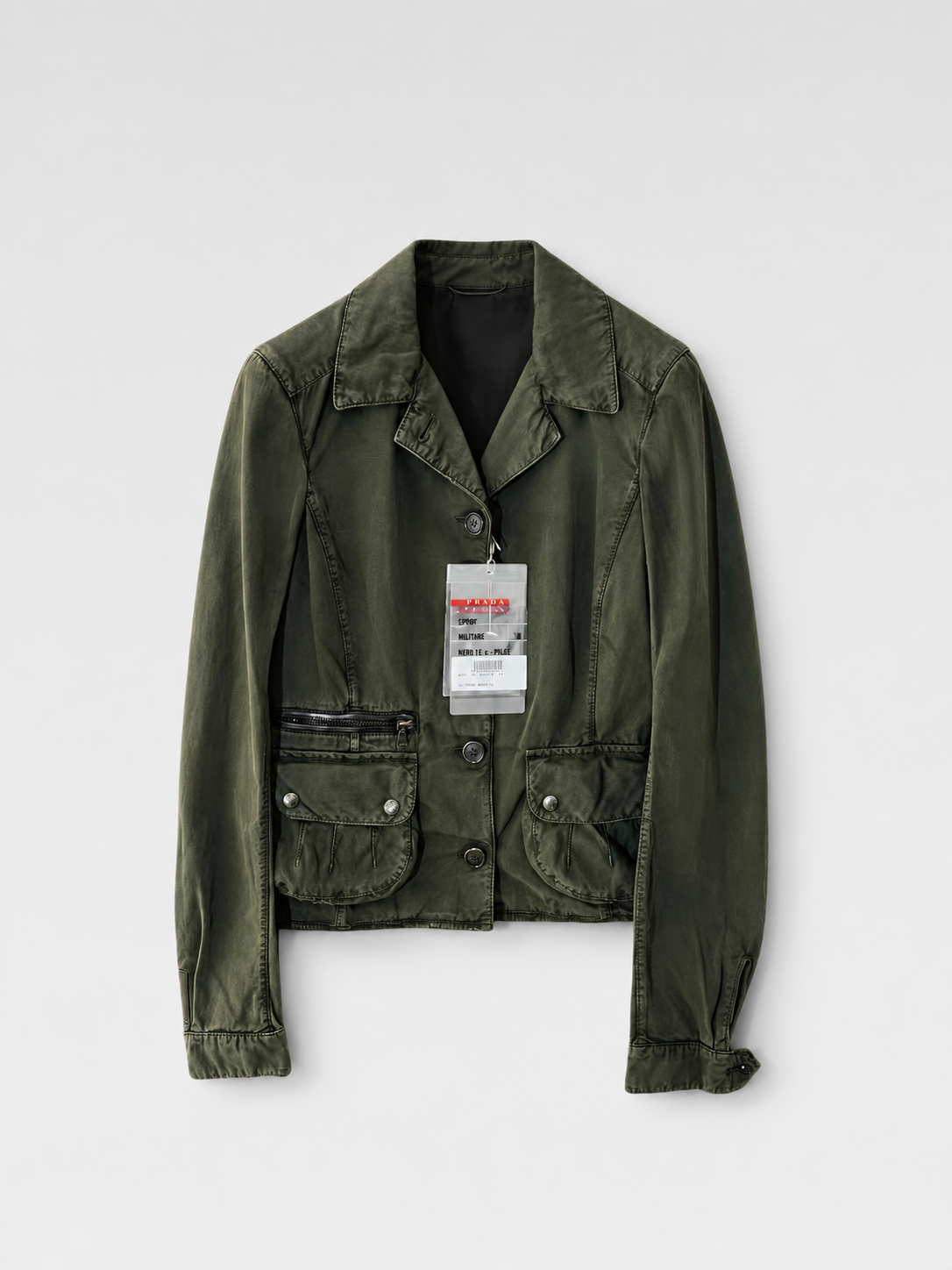 Prada Vintage Sport Military Utility Jacket Olive Green Nylon Hunting Jacket Rare Archive Piece