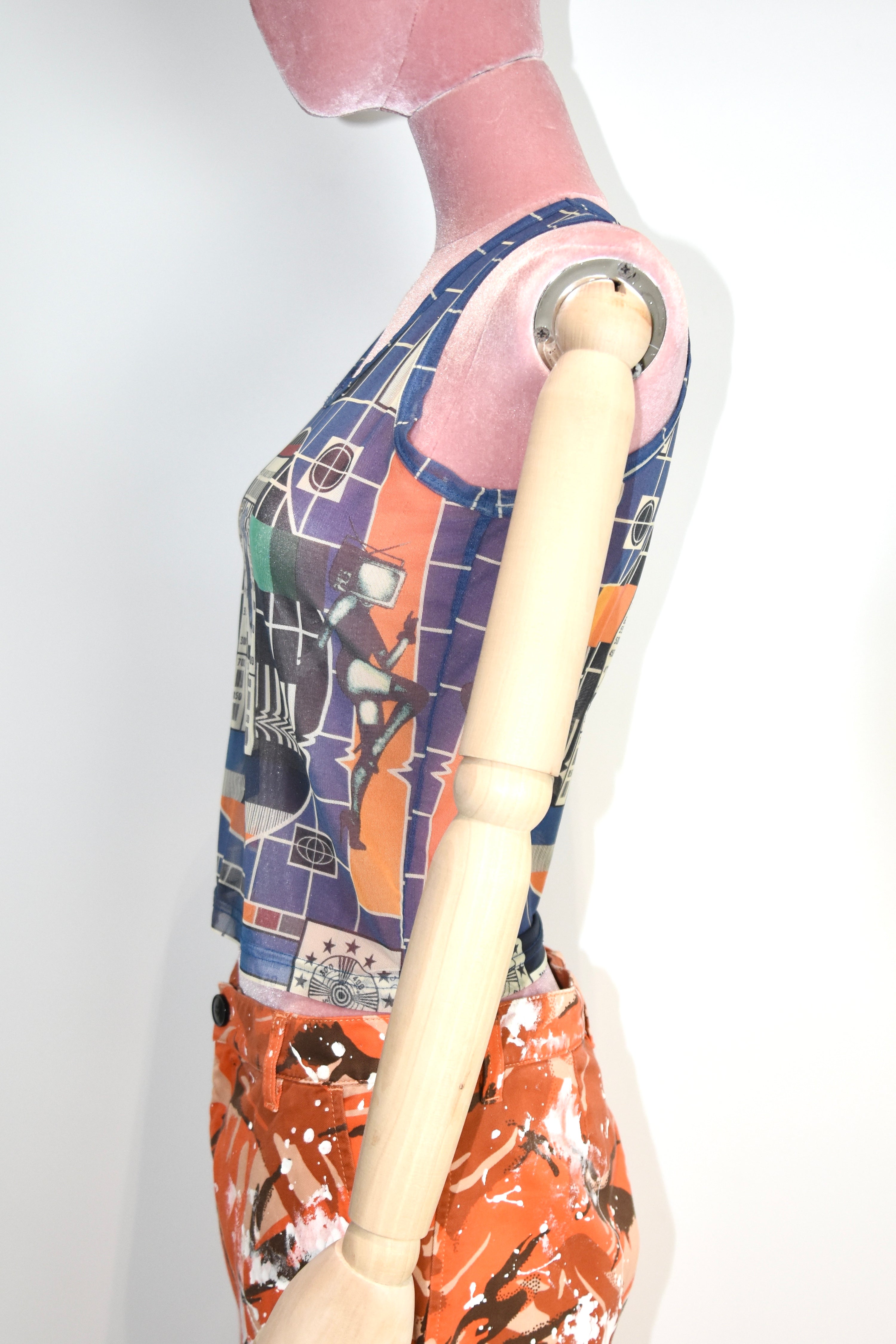 Jean Paul Gaultier Vintage TV Print Mesh Tank Top