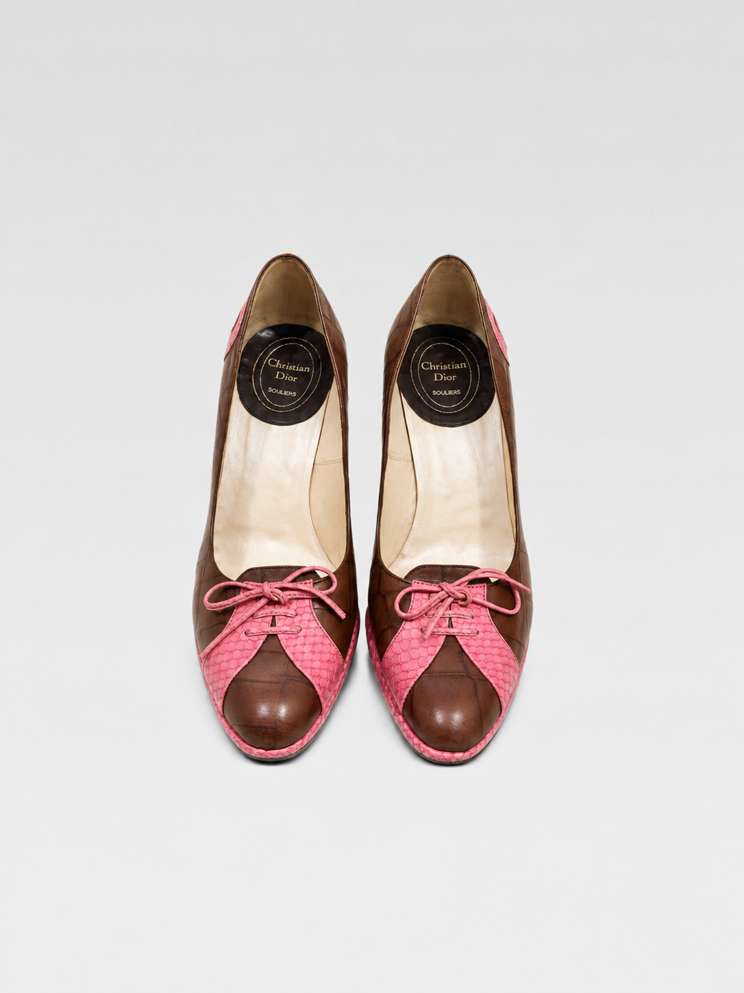 Christian Dior by John Galliano Pink & Brown Lace-Up Sporty Heels