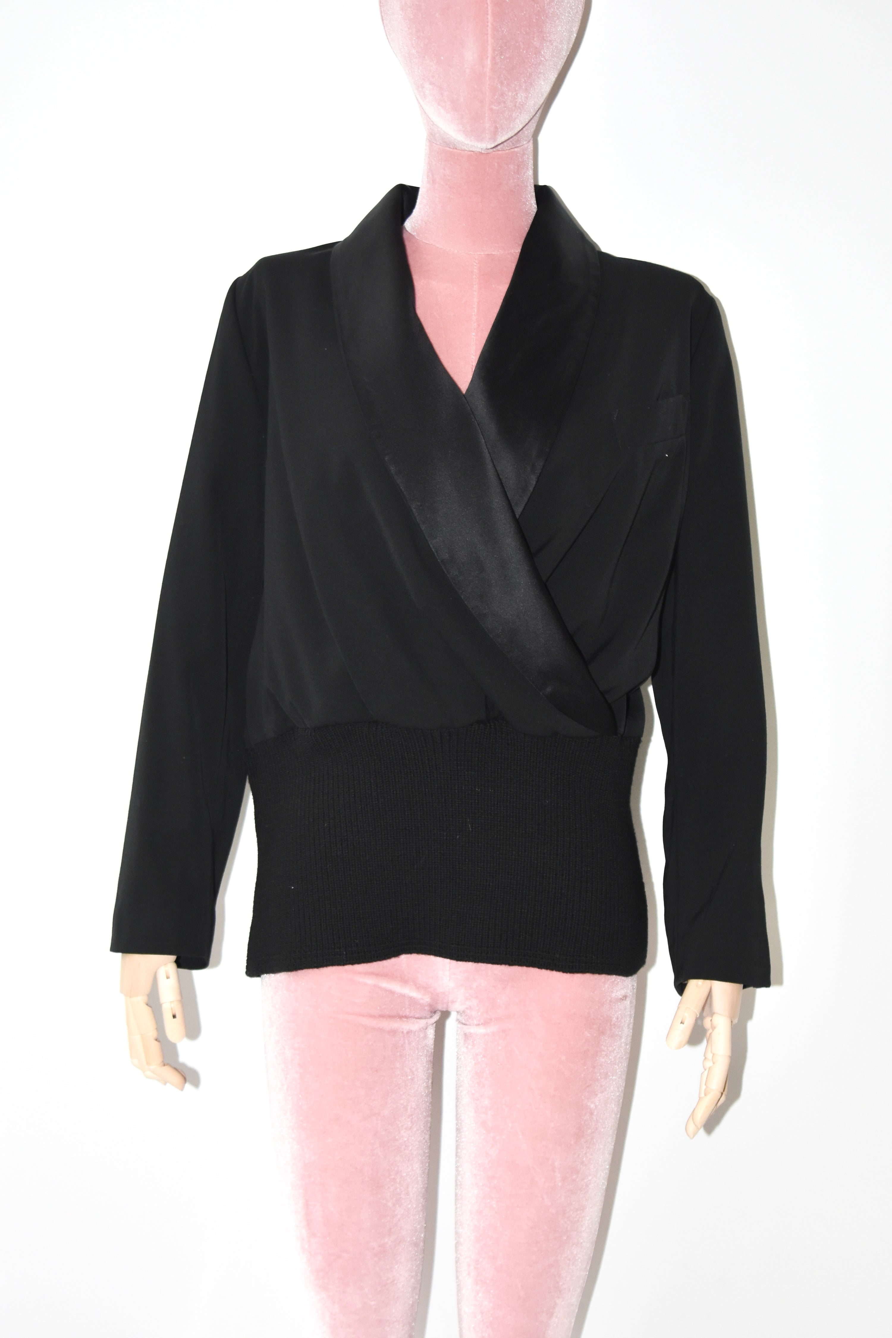 Jean Paul Gaultier Draped Silk Collar Knit-Hem Jacket