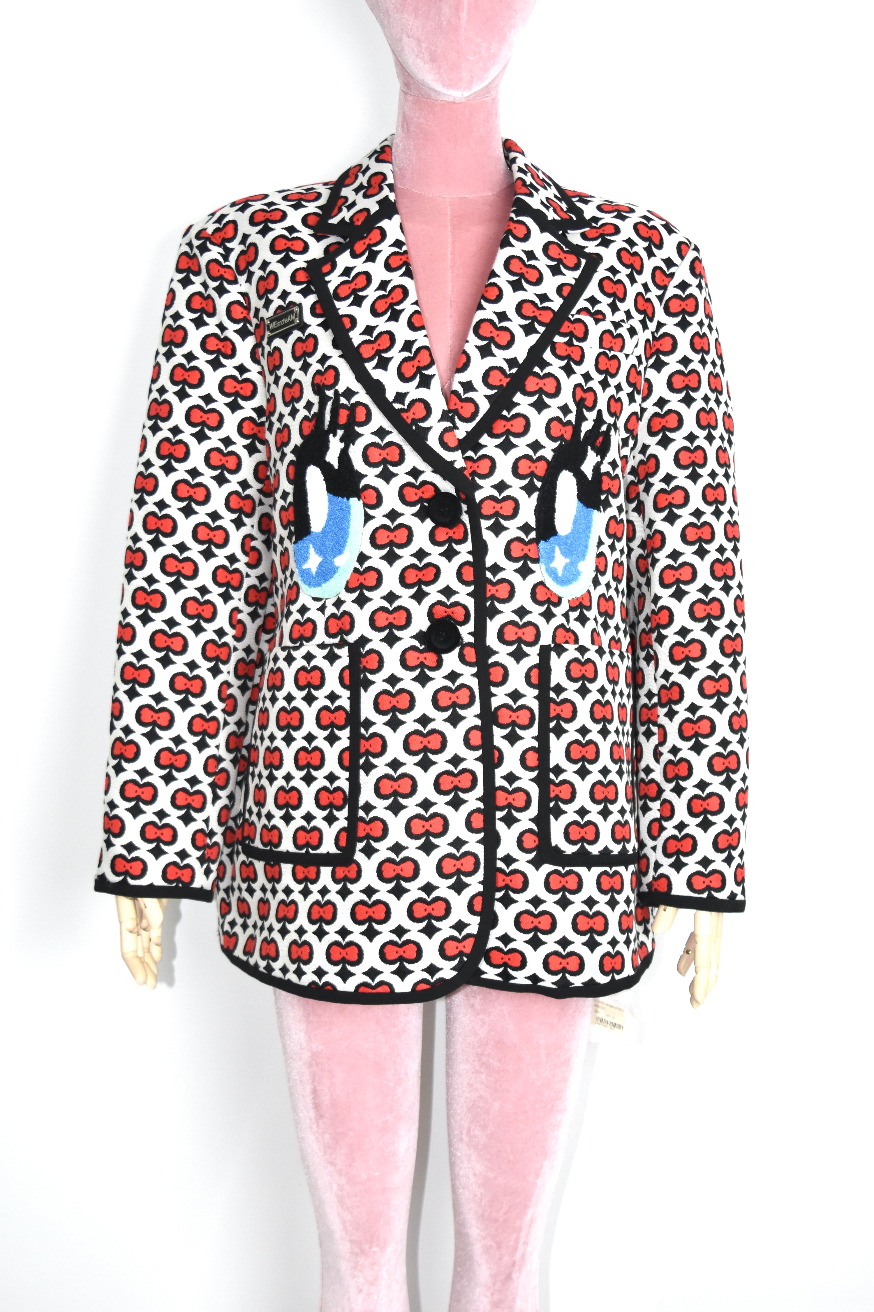WE ANCHE AM “Build The Moon” Cartoon Eyes Embroidered Blazer – Graphic Pop Art Statement Jacket