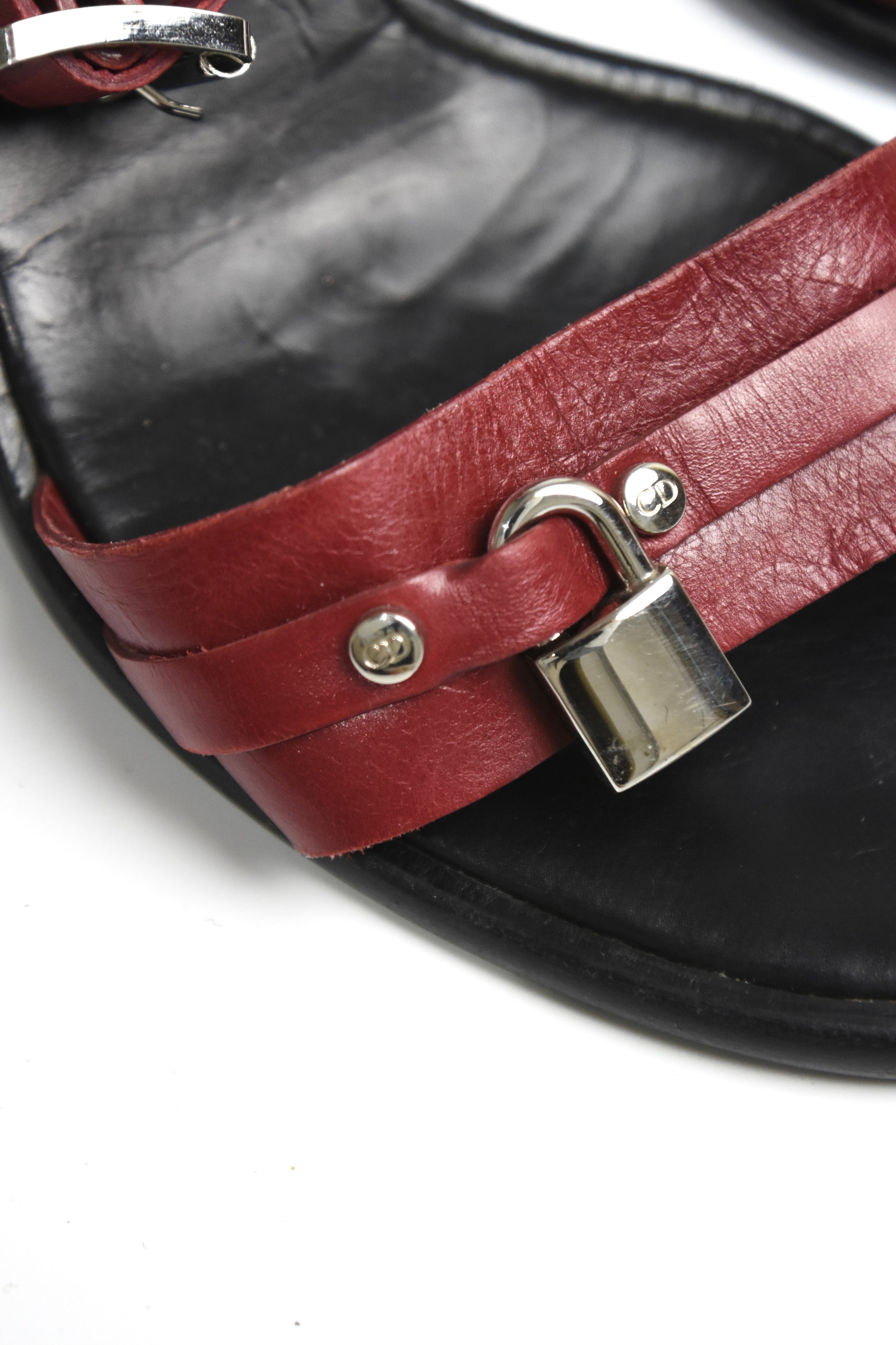 Dior by John Galliano Red Leather Padlock Heel Sandals – Y2K Archive Made in Italy