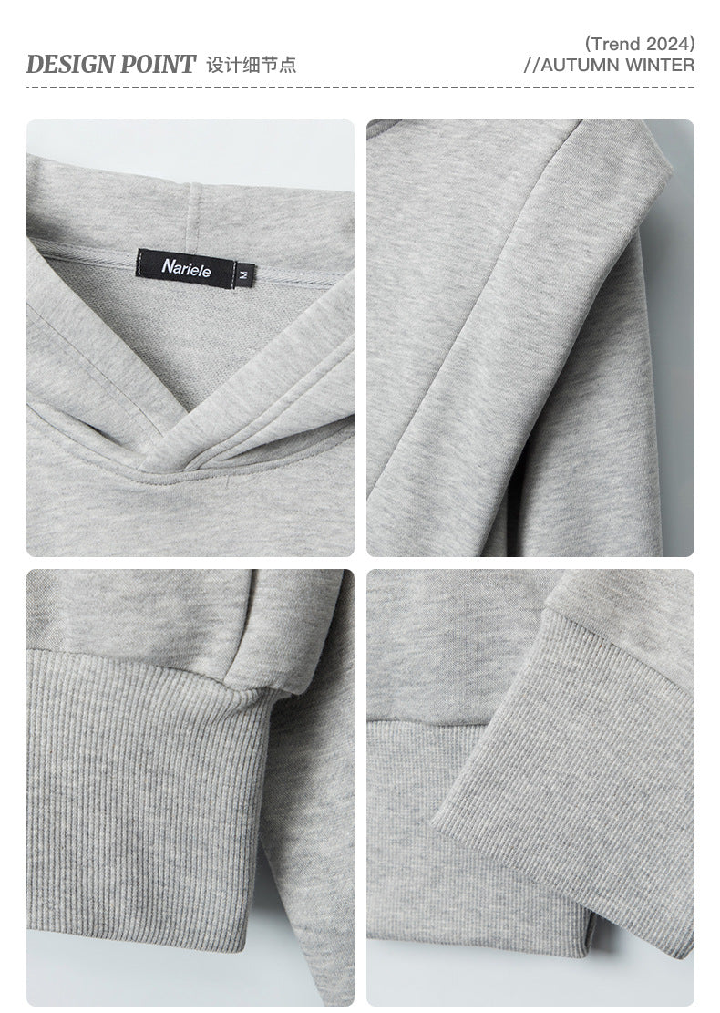 Black and Grey Cotton Poll Over Crop Hoodie Women's