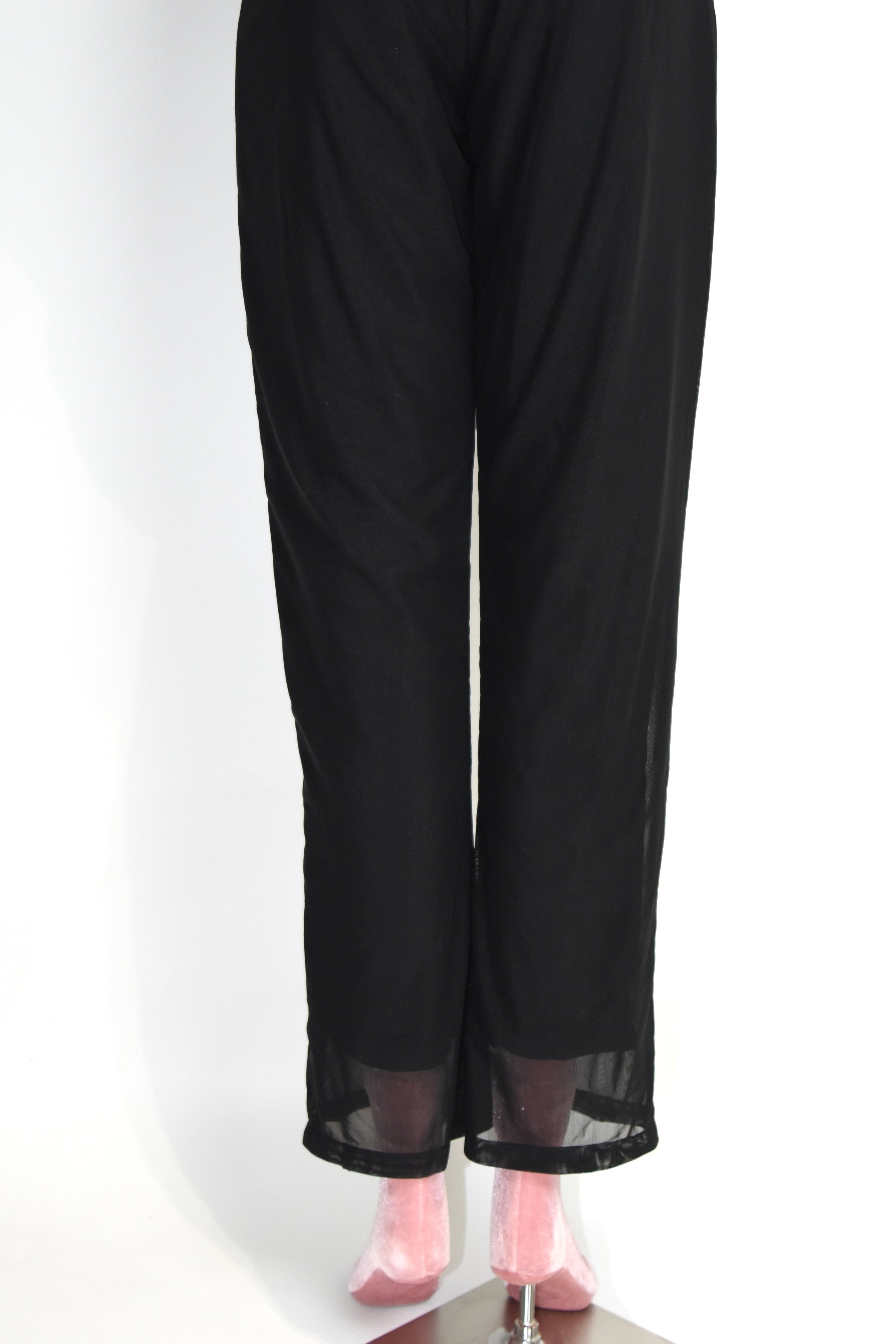 Yohji Yamamoto NOIR Vintage Double-Layer Sheer Mesh Trousers – Size 2 Black Wide-Leg Pants (Made in Japan Archive)