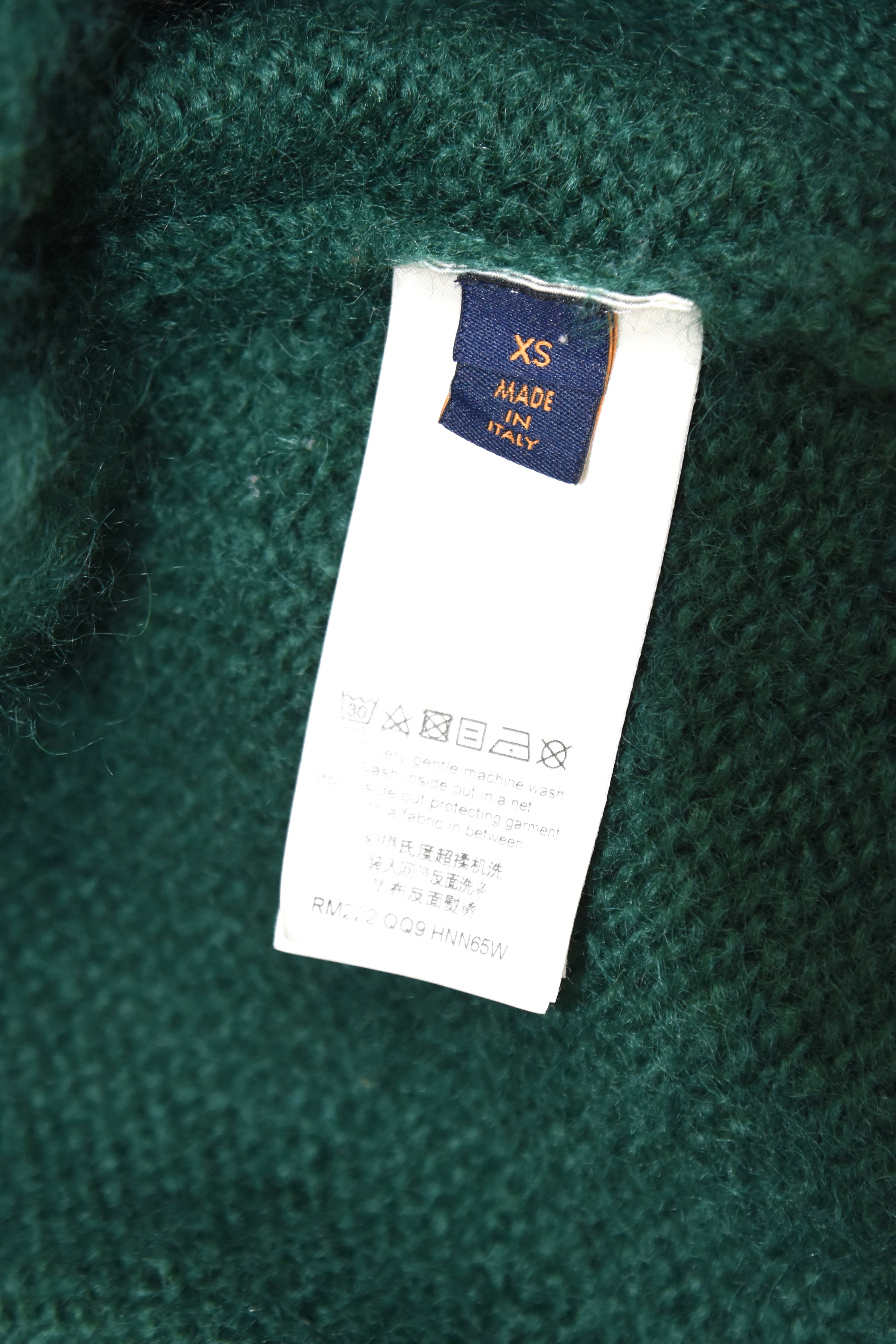 Louis Vuitton Mohair Intarsia Logo Wool Cardigan – Emerald Green Graphic Knit Sweater
