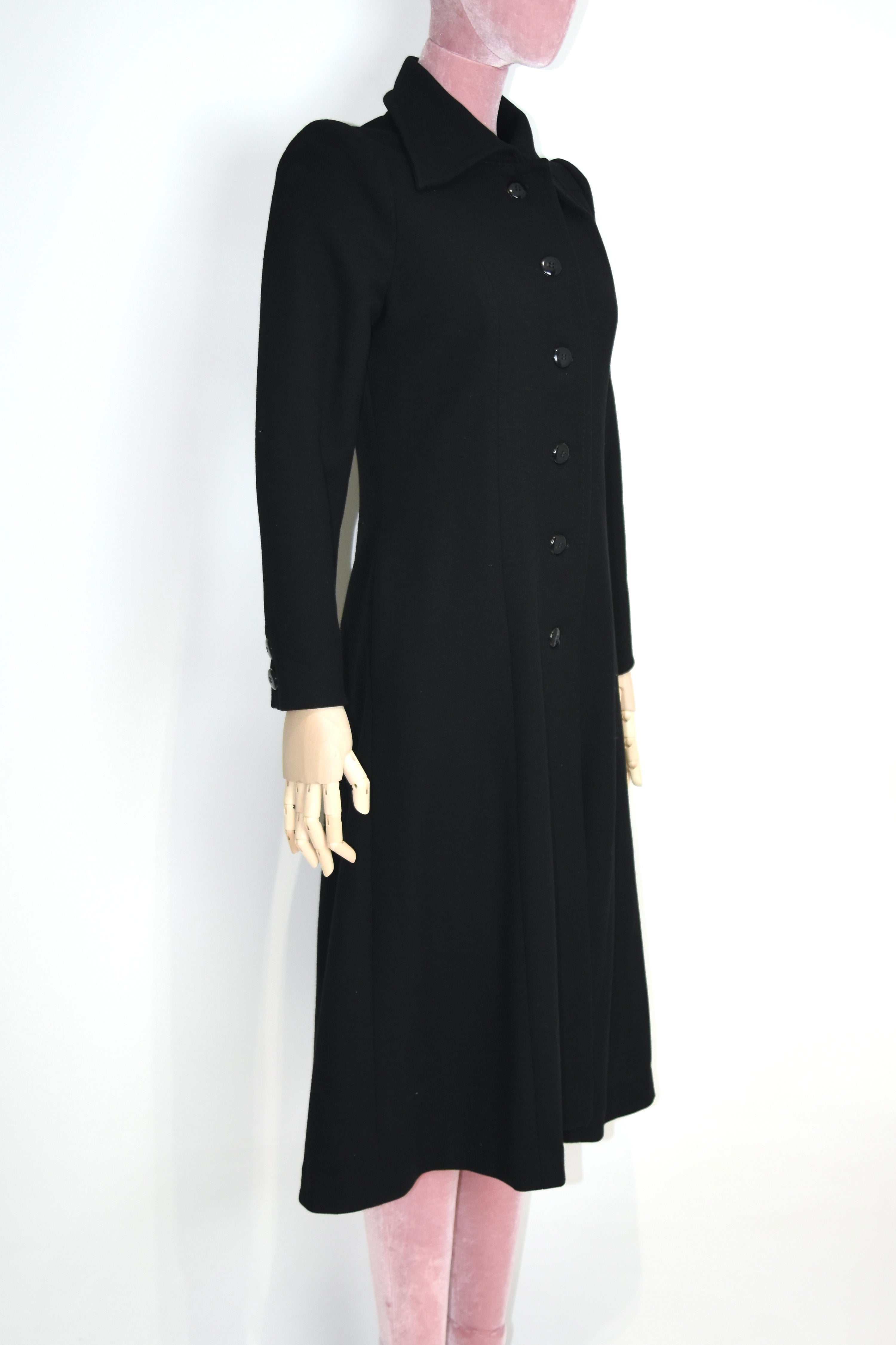 Gianni Versace Couture Vintage Black Wool Coat with Structured Collar & Full Button Front (Rare 90s Archive Piece)