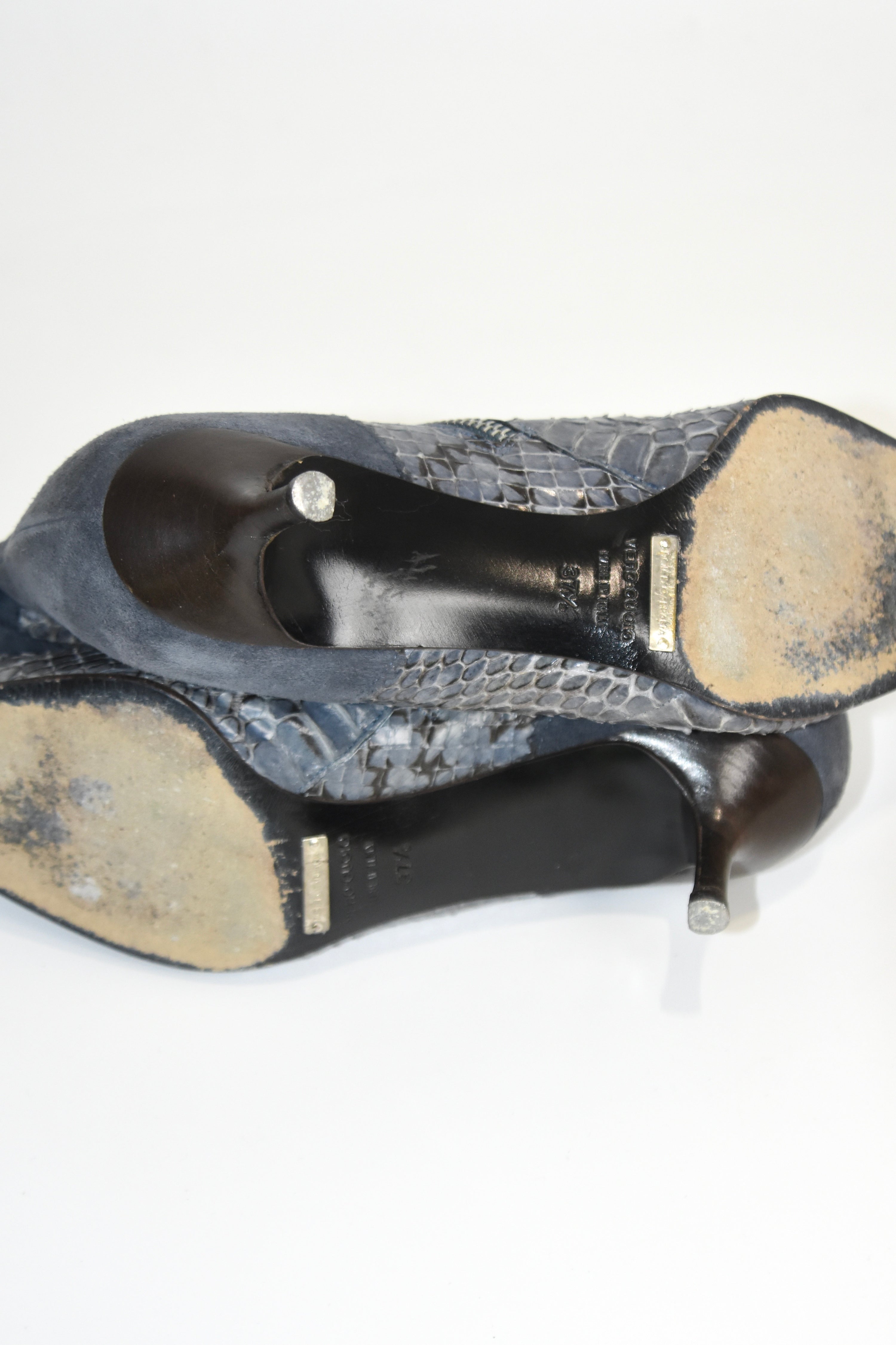 Dolce & Gabbana Misty Blue Snakeskin-Suede Kitten Heel Boots