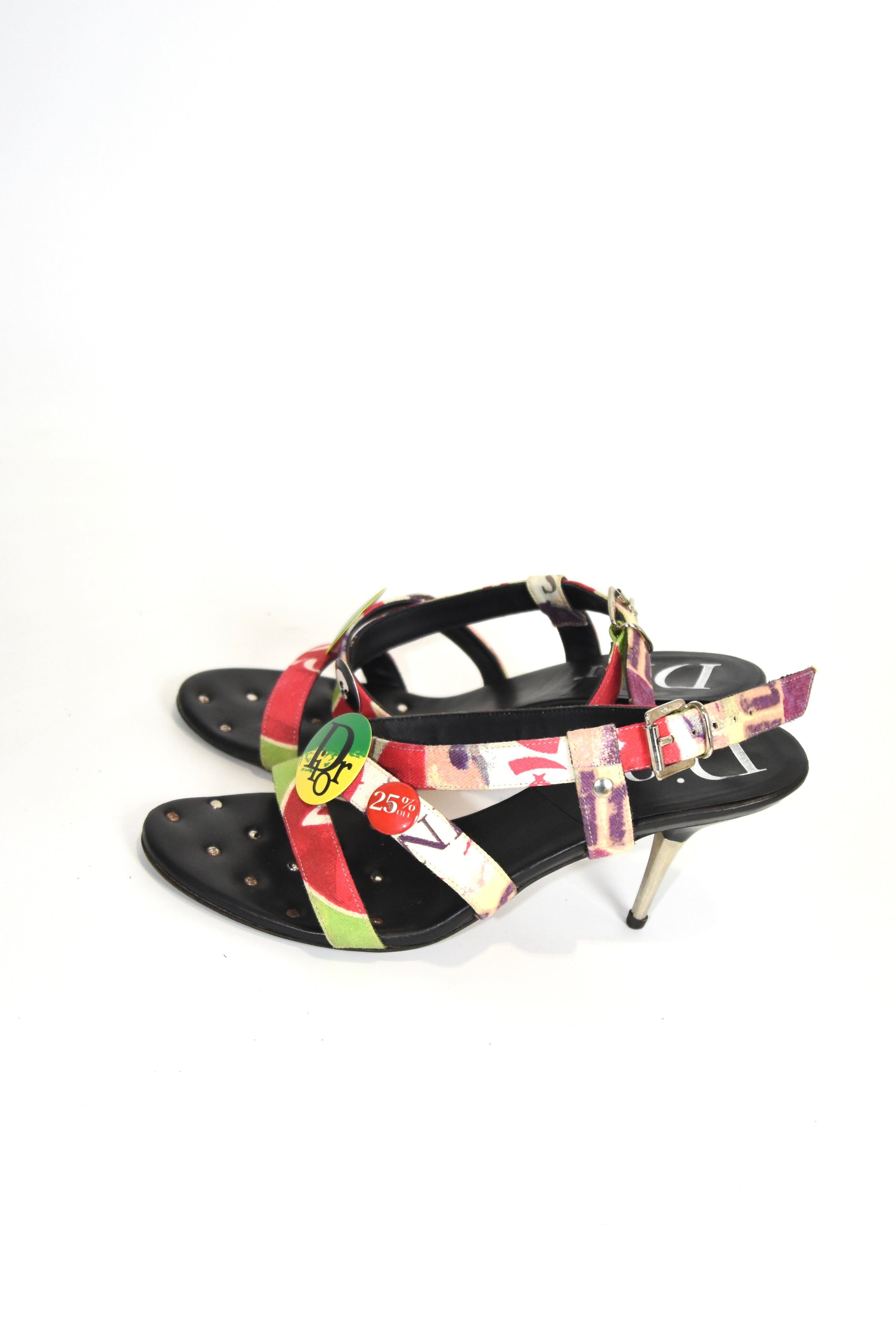 Christian Dior by John Galliano Punk Graffiti Print Strap Heels – Early 2000s Vintage Dior Sandals