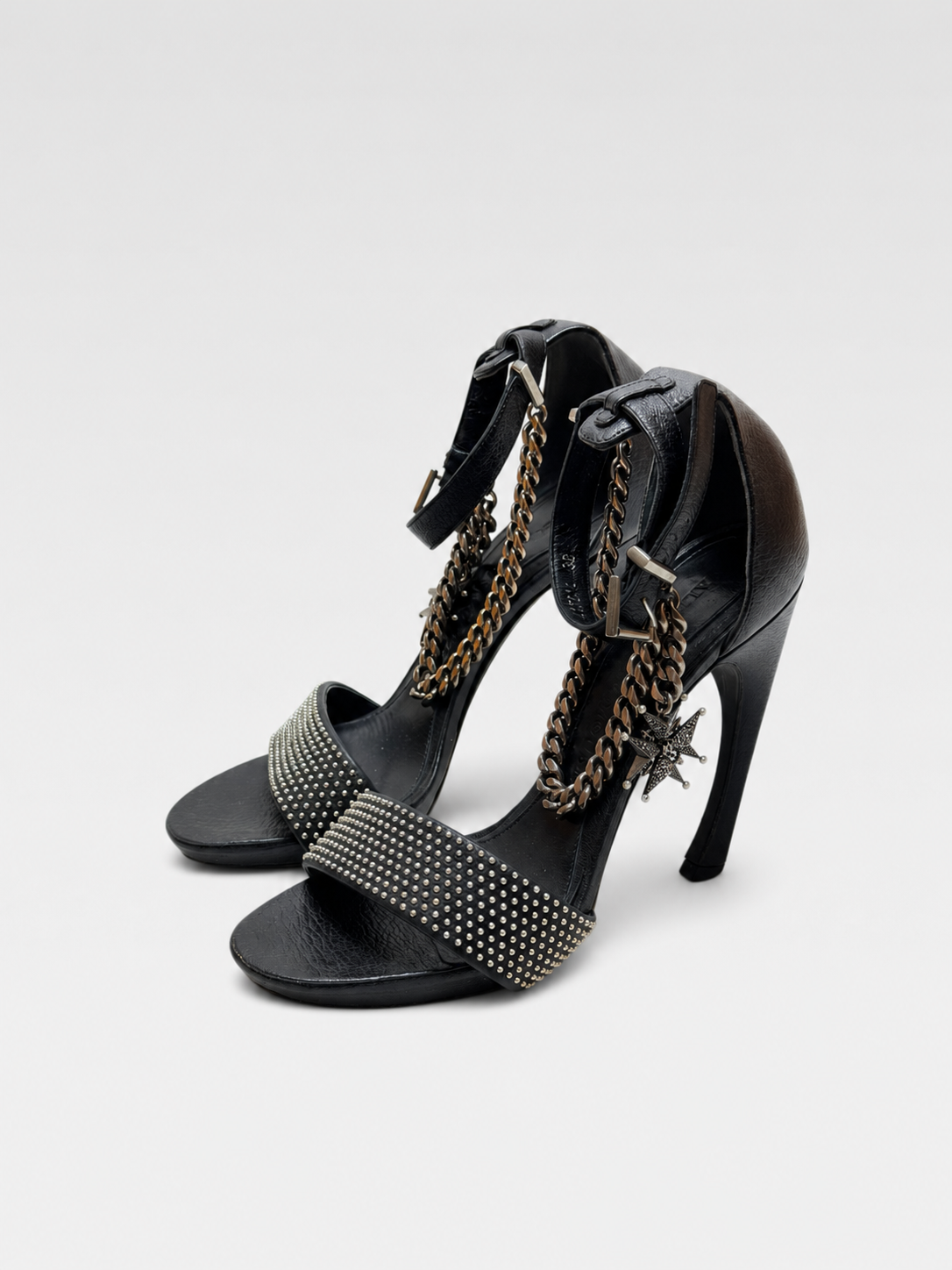 Alexander McQueen Runway Chain & Crystal Punk Heels – Archive Studded Leather Sandals with Star Charm Rare Collector Piece