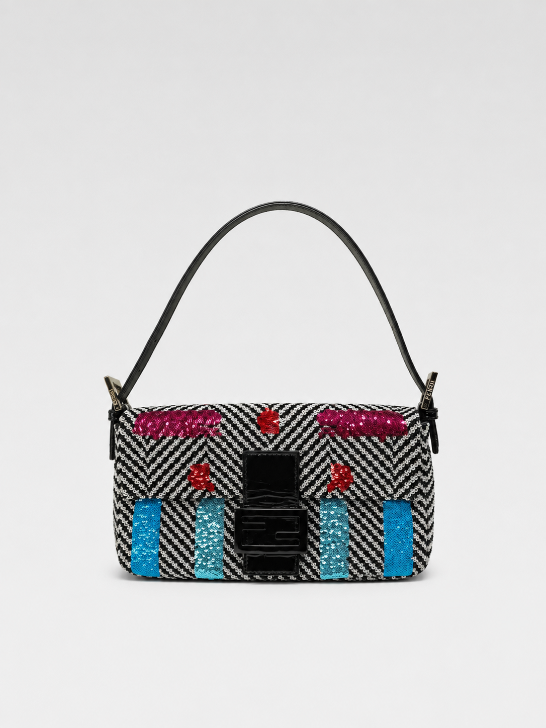 Fendi Vintage Sequin & Velvet Baguette Bag – Y2K Pattern Shoulder Bag Iconic Mini Handbag
