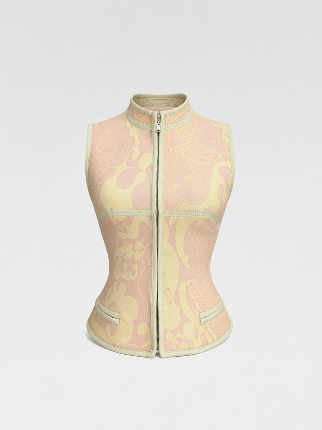 Louis Vuitton S/S 2003 Runway Floral Print Technical Stretch Open Back Top – Rare Archive Sculptural Zip Vest by Marc Jacobs