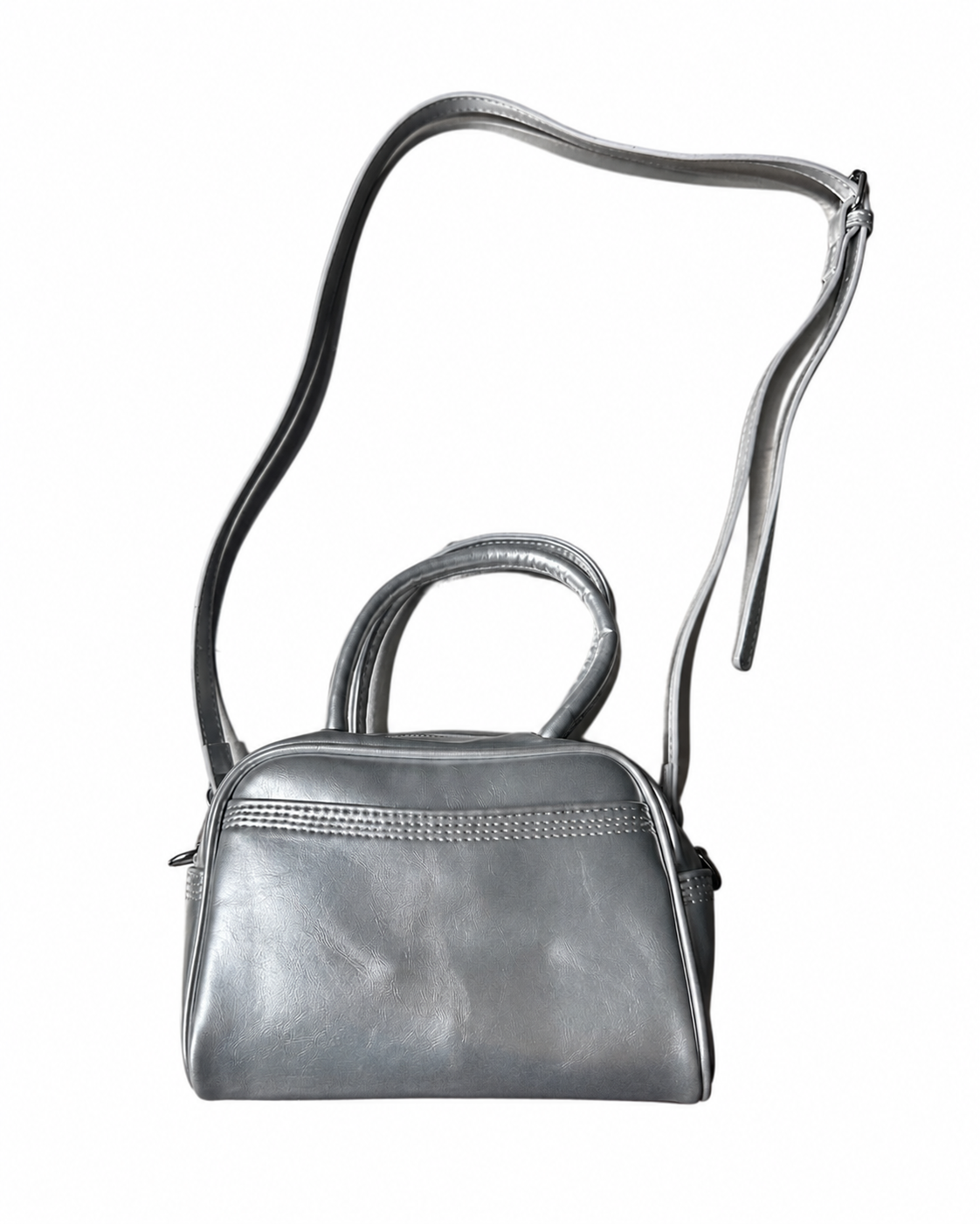 Silver Korean-Style Top Handle & Crossbody Bag with Handmade Seashell & Conch Wine Bottle Keychain Charm Set