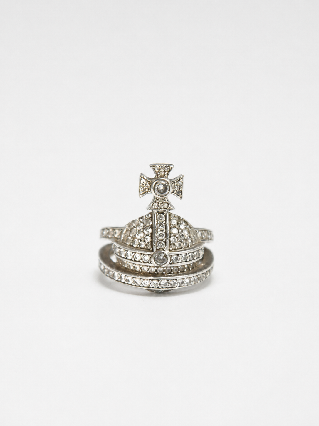 Vivienne Westwood Orb Crystal Ring – Vintage White Rhinestone Saturn Statement Ring