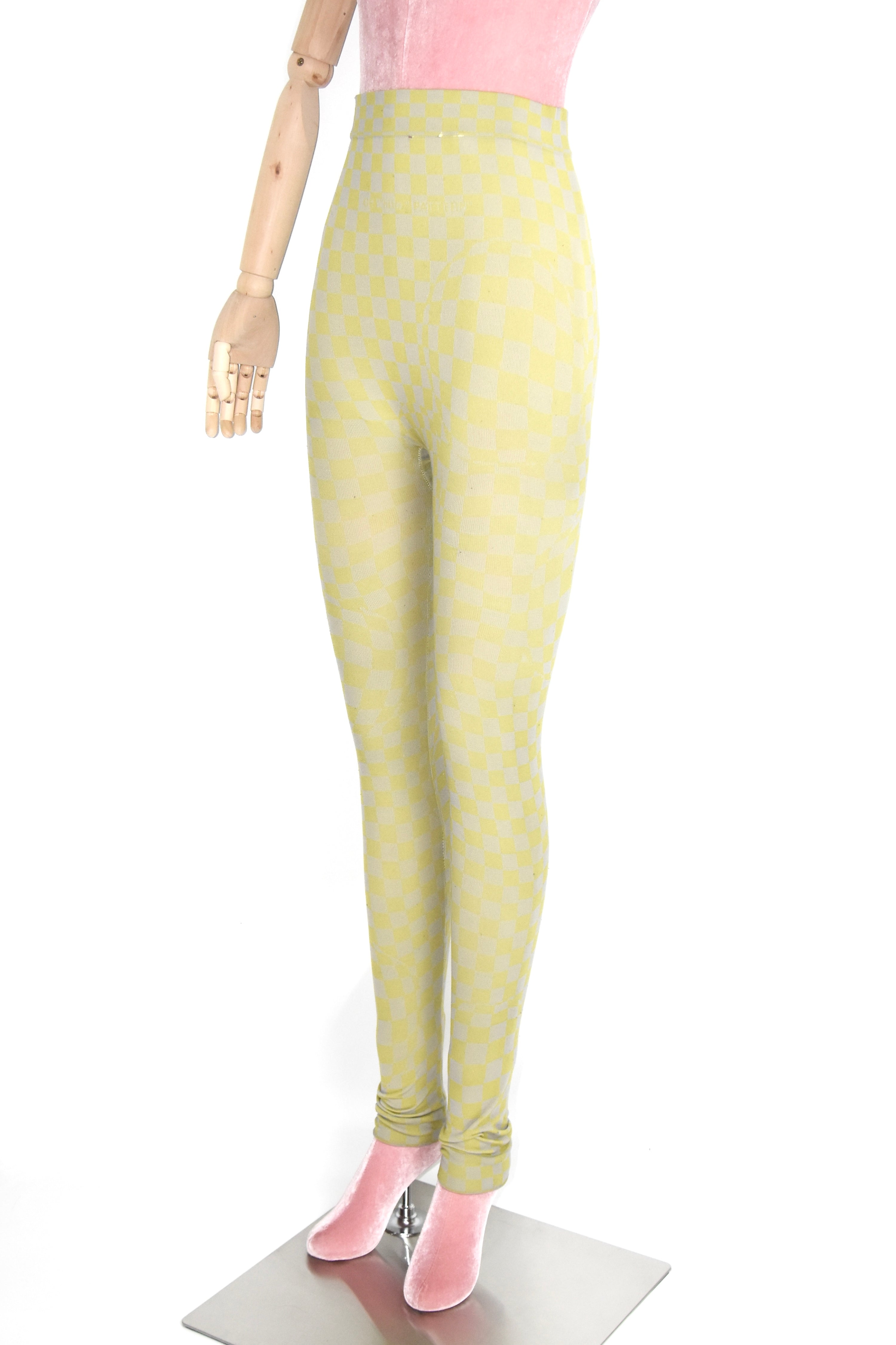 Off-White Yellow-Grey Checkered Knit Leggings