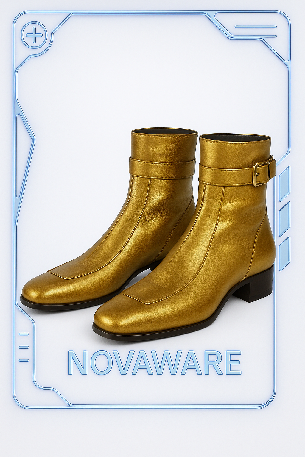 Saint Laurent Gold Sculpted Leather Ankle Boots