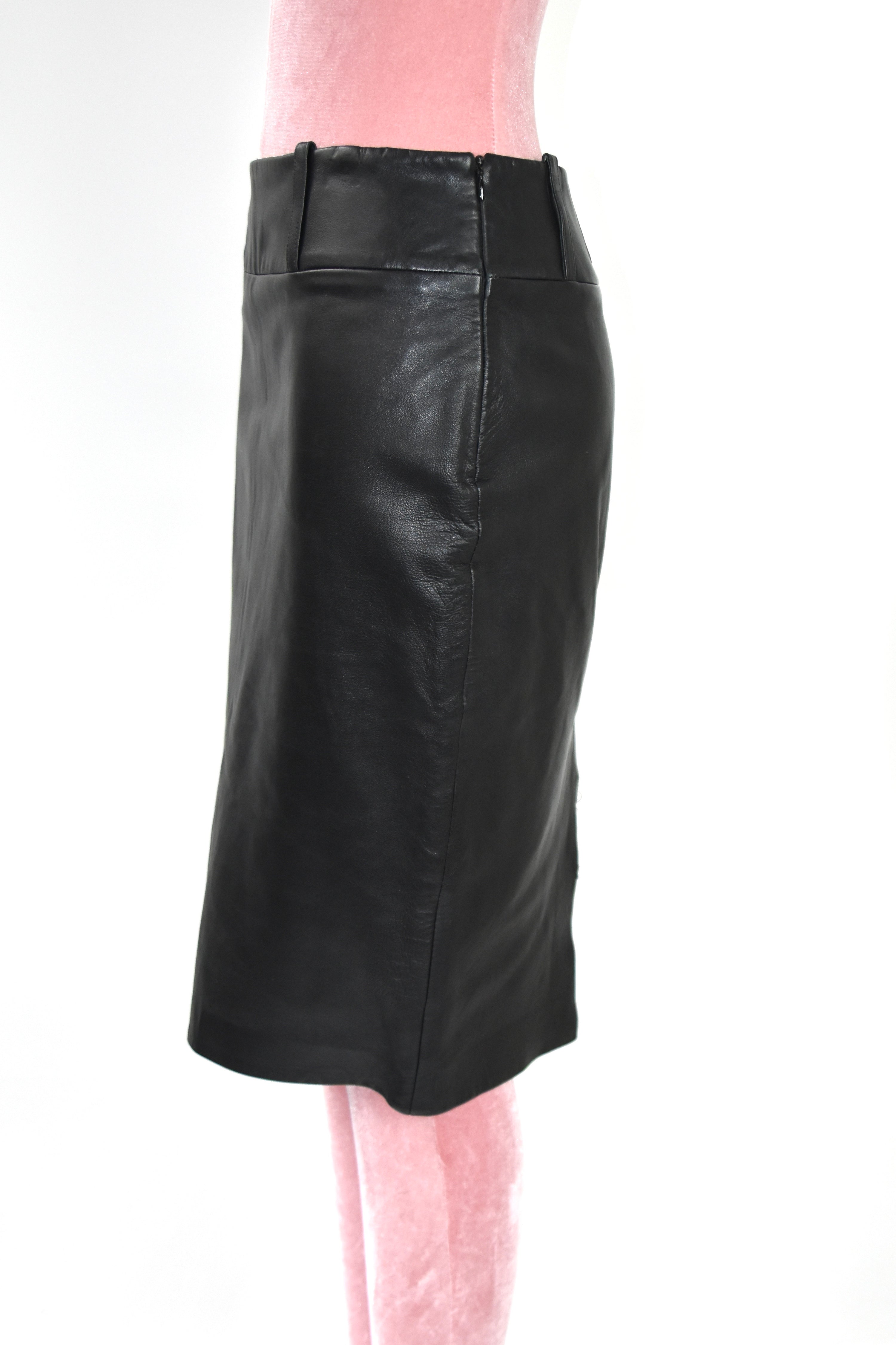 D&G Black Leather Pencil Skirt