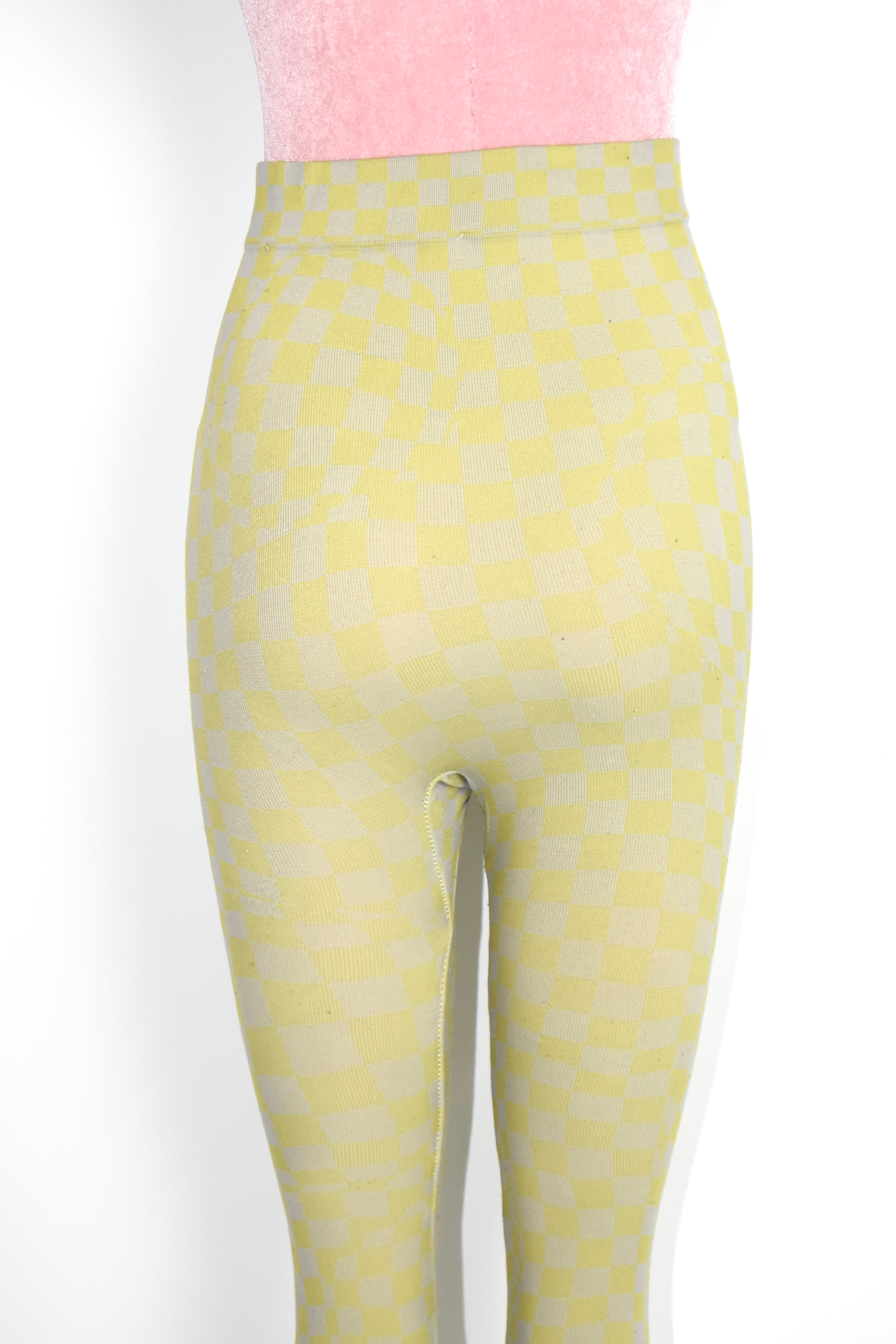 Off-White Yellow-Grey Checkered Knit Leggings