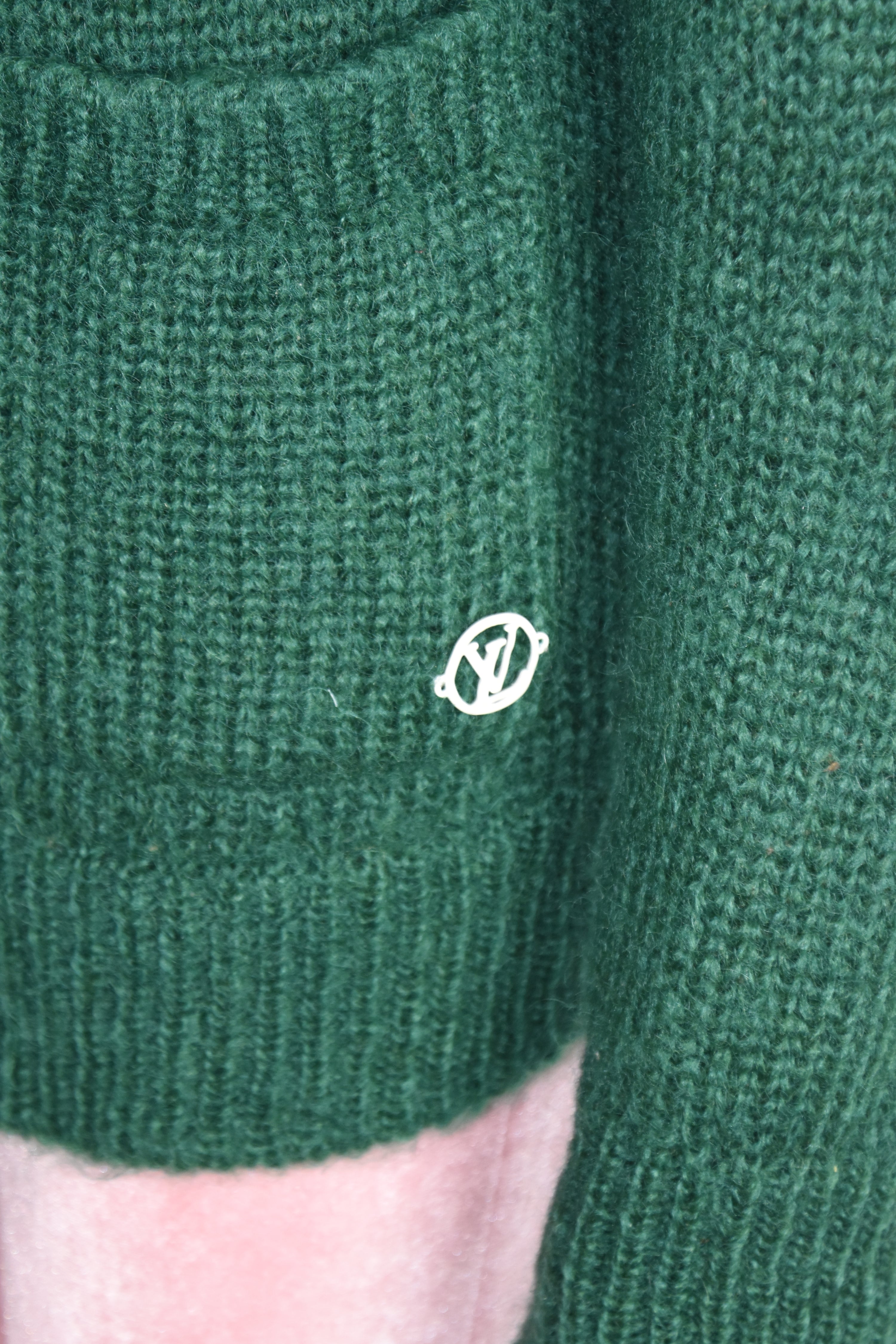 Louis Vuitton Mohair Intarsia Logo Wool Cardigan – Emerald Green Graphic Knit Sweater
