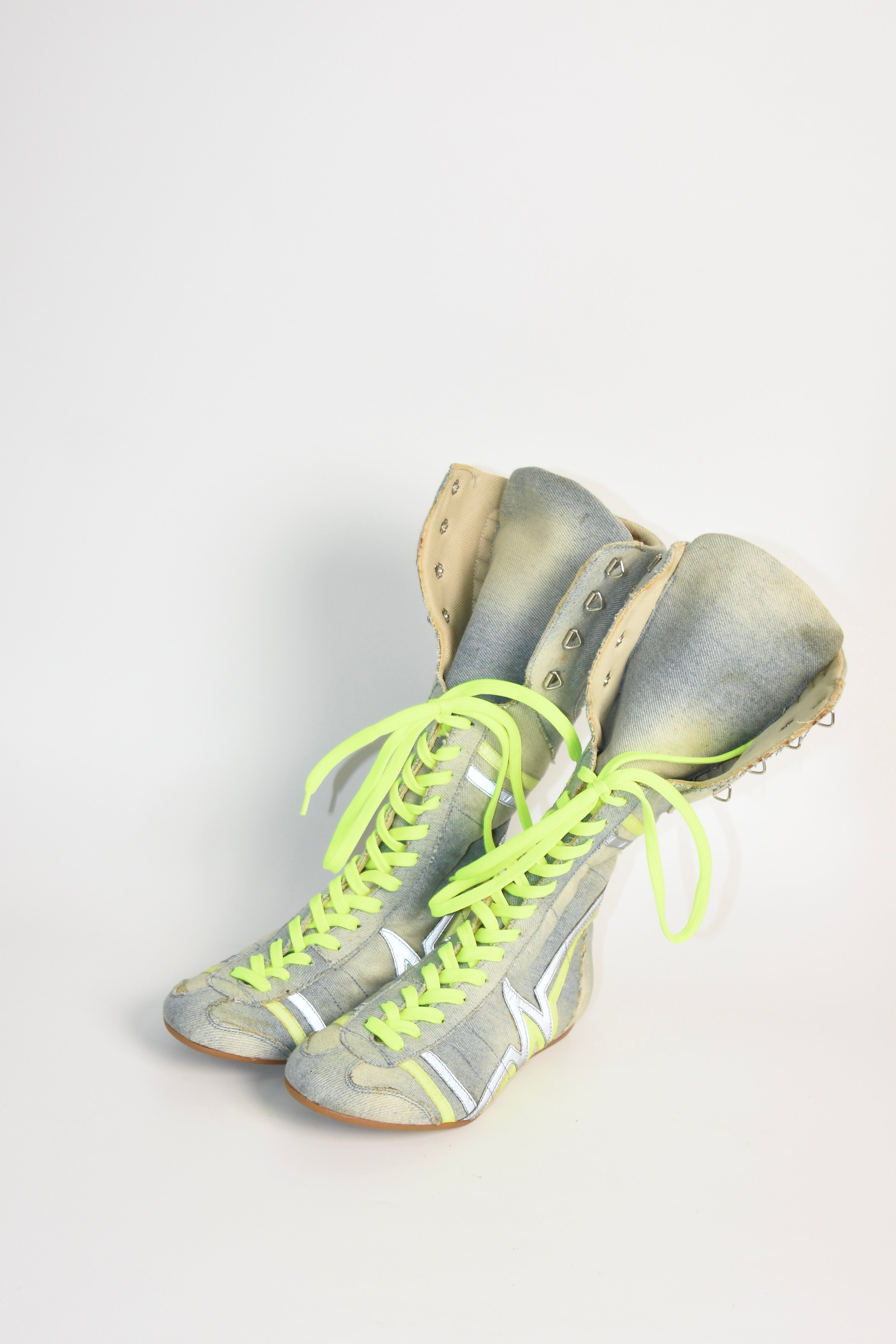 Walter Van Beirendonck “W&LT – Wild & Lethal Trash” Neon Lace High-Top Boots — Deadstock, with Original Box