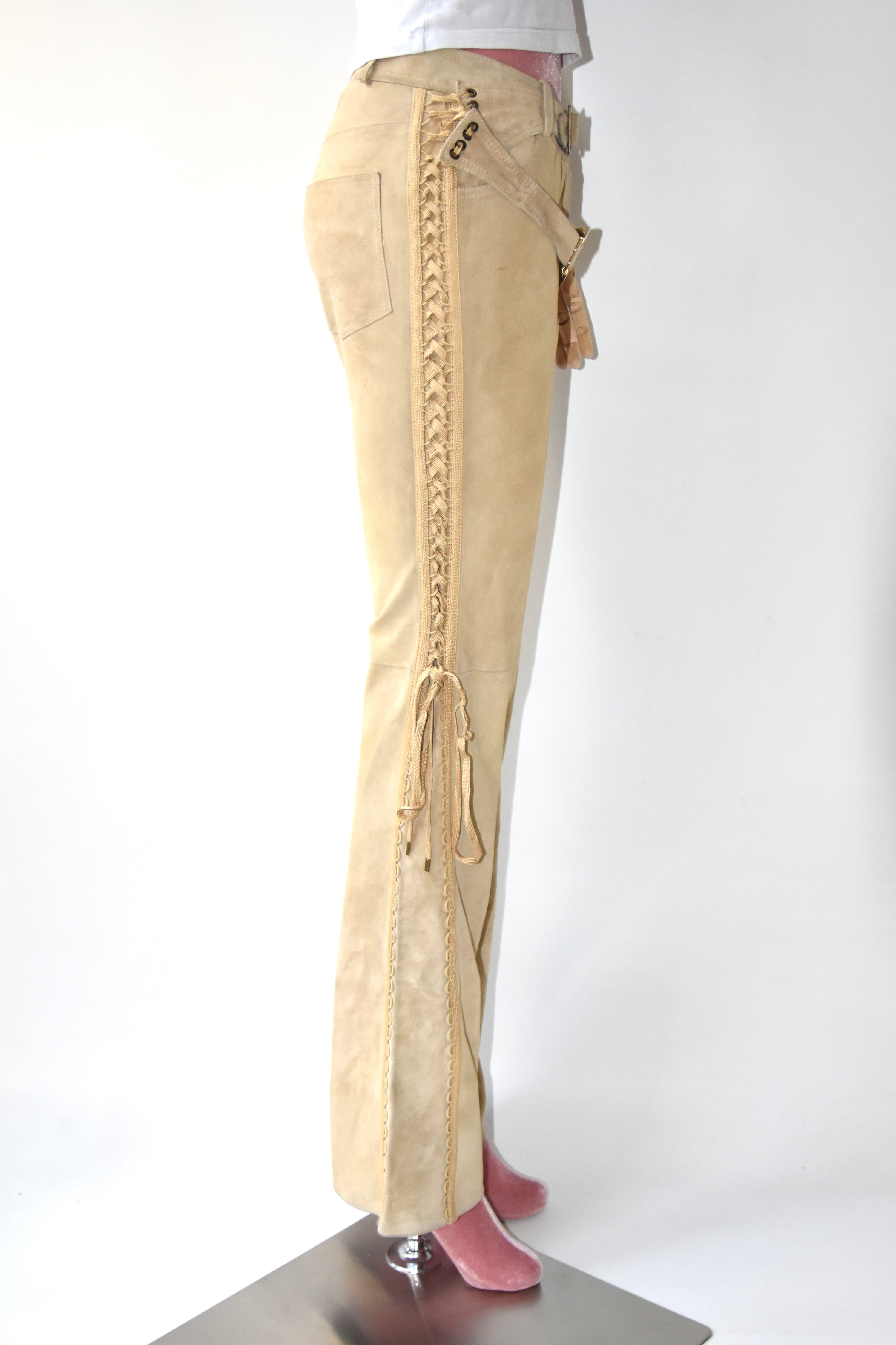 Christian Dior by John Galliano Suede Lace-Up Flared Trousers