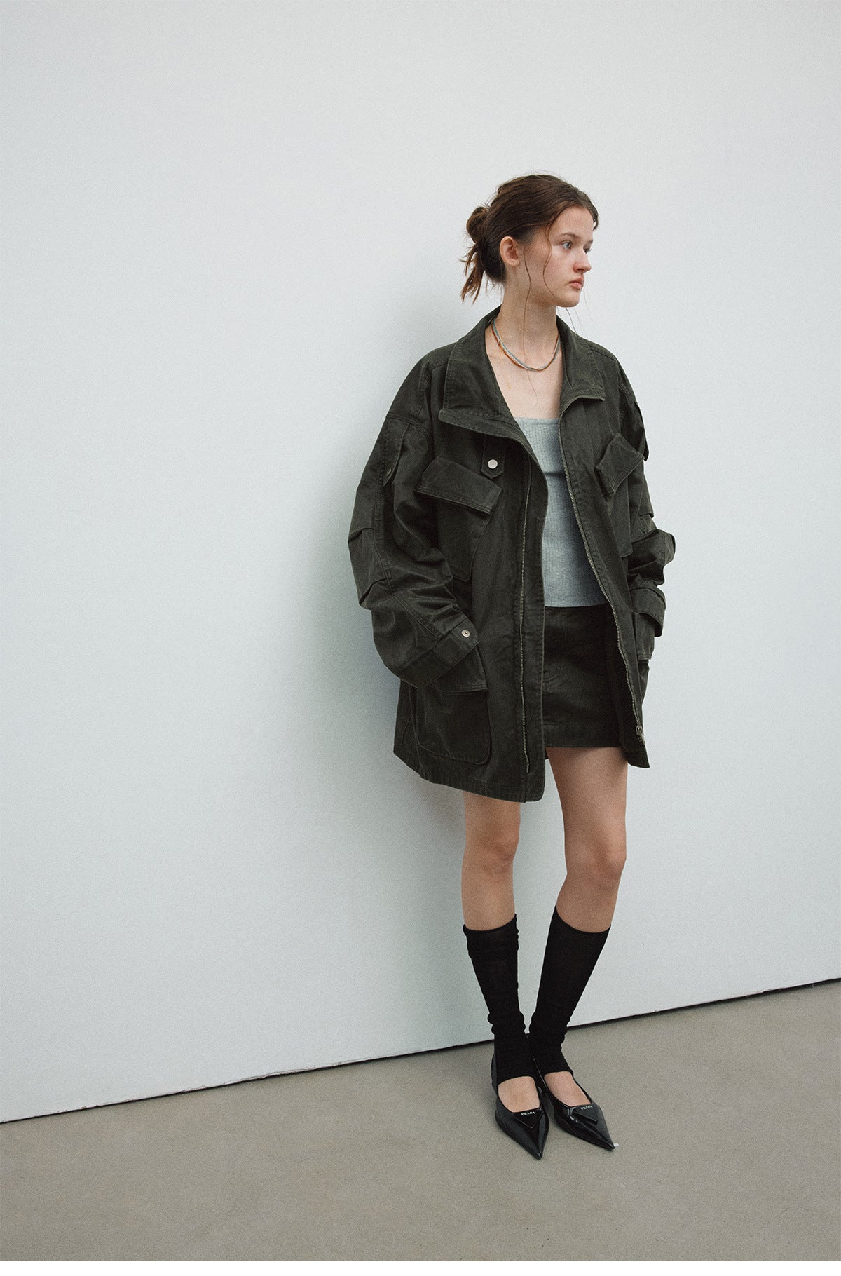 Spring New Casual Turn-Down Collar Vintage Distressed Multi-Pocket Versatile Long Jacket Coat