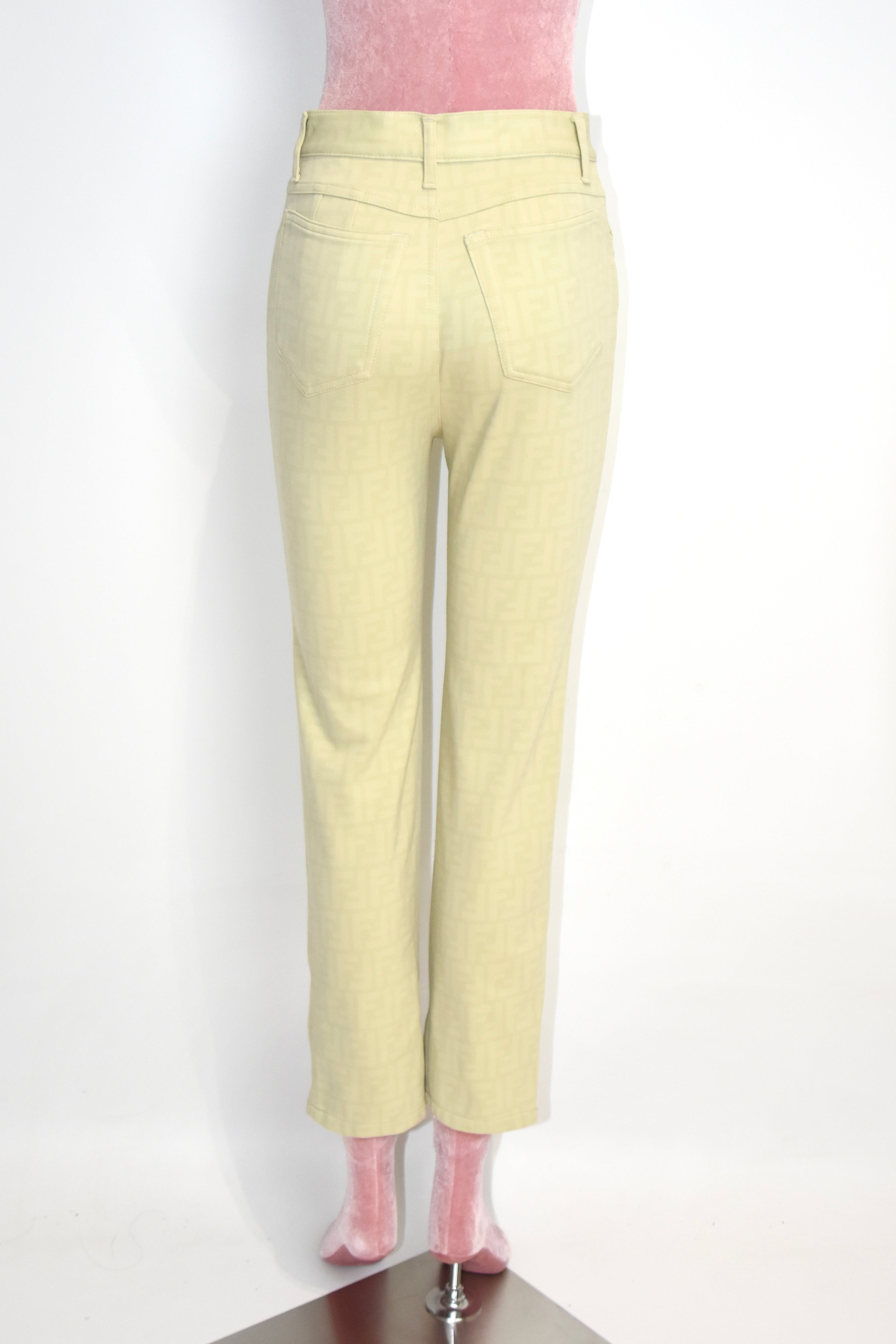 FENDI Vintage FF Monogram Jacquard Pants – Beige – Women’s W29 – Made in Italy（Early 2000s / Straight Fit）