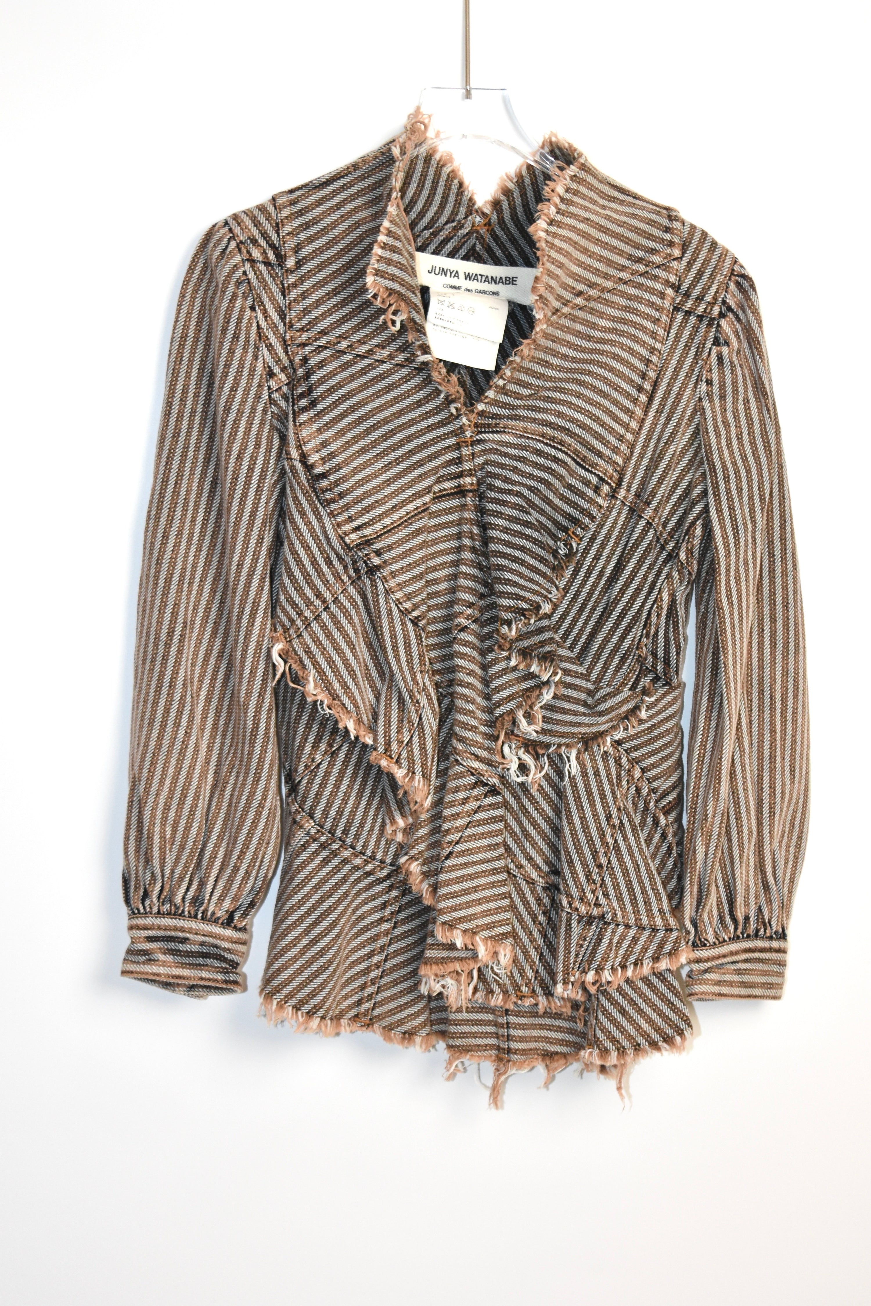 Junya Watanabe COMME des GARÇONS AD2001 Deconstructed Frayed Striped Layered Jacket – Size S