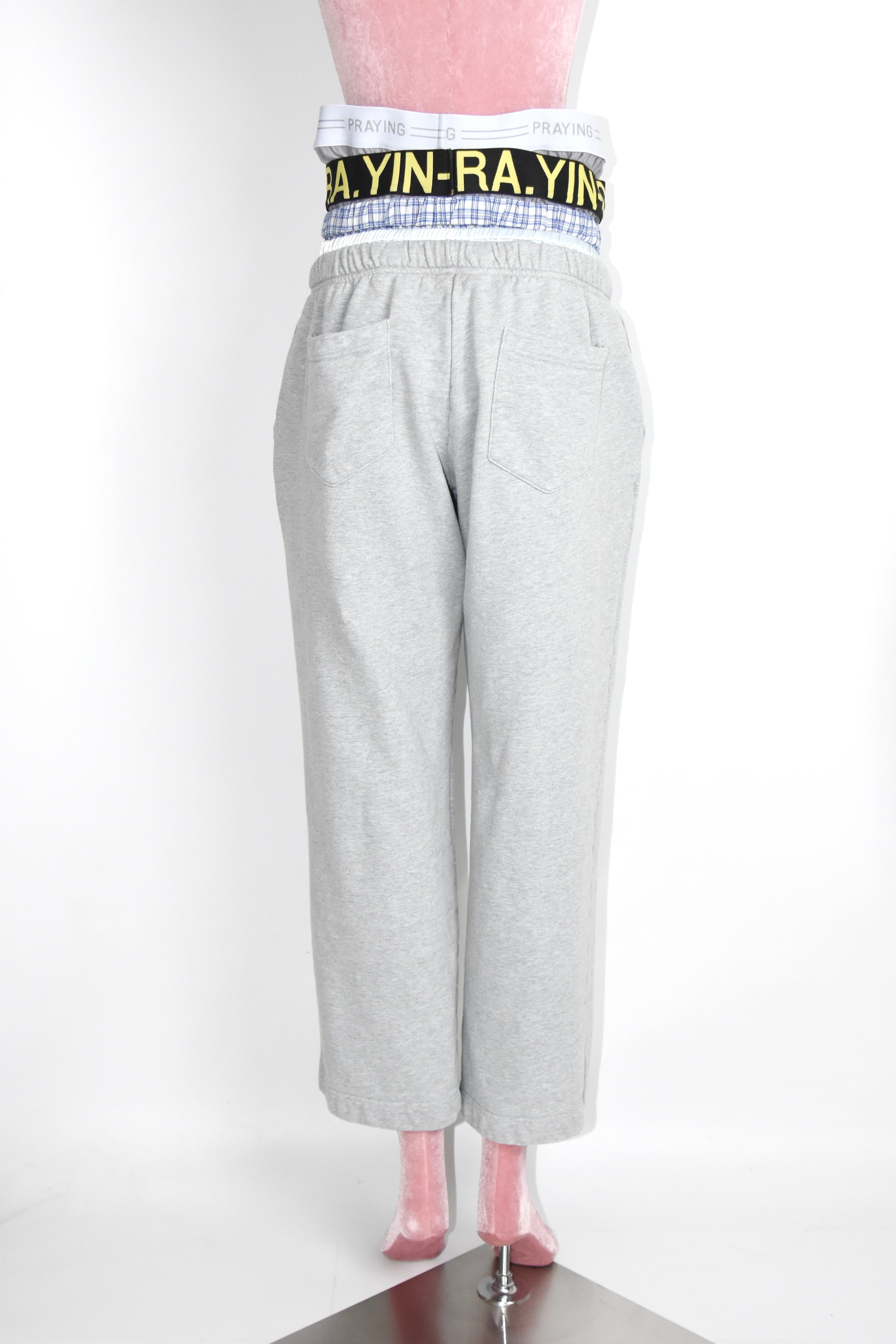 Praying Layered Waist Sweatpants – Triple Waistband Grey Cotton Joggers