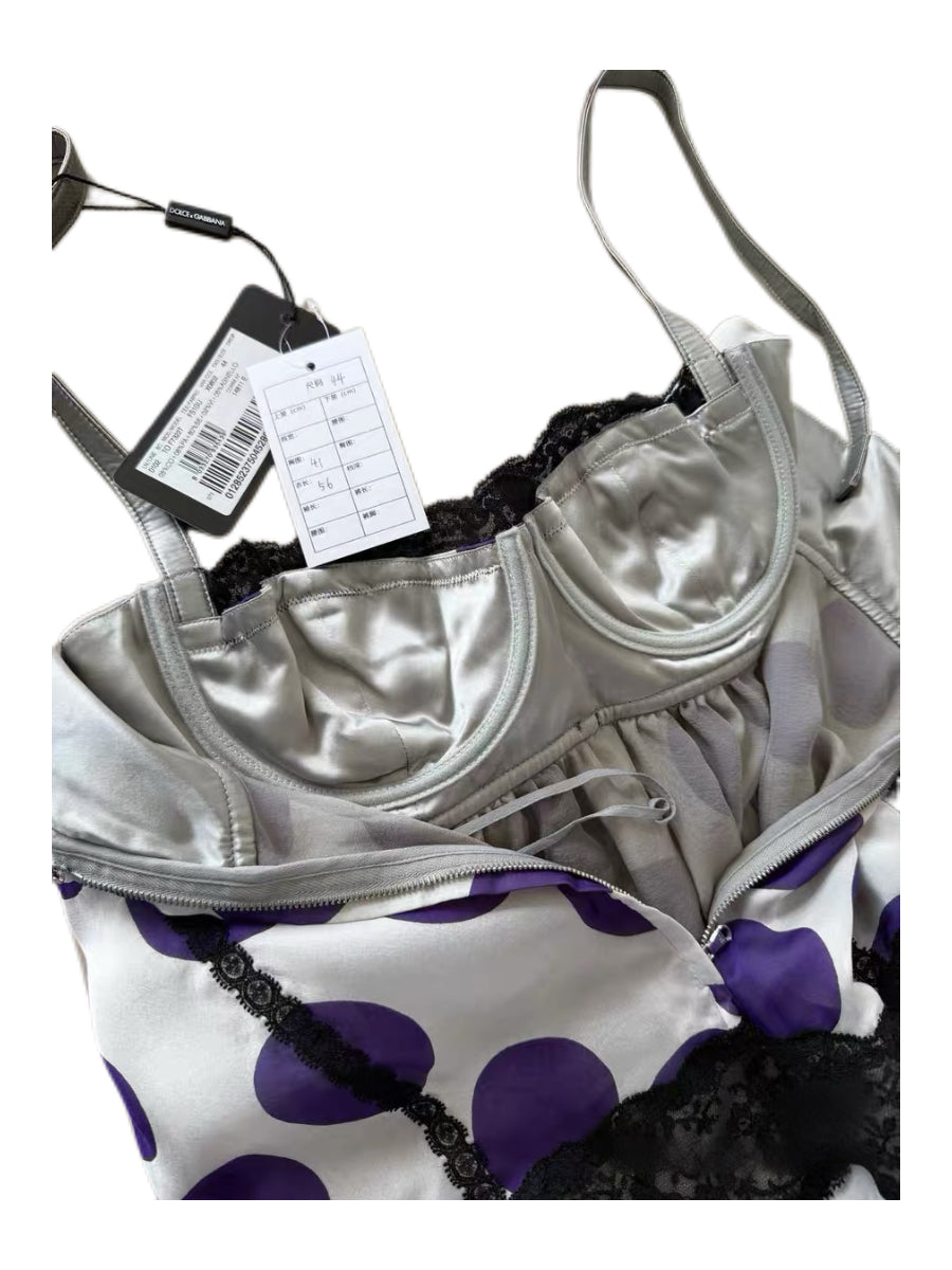 DOLCE & GABBANA Vintage Purple Polka-Dot Silk Lace Camisole Top