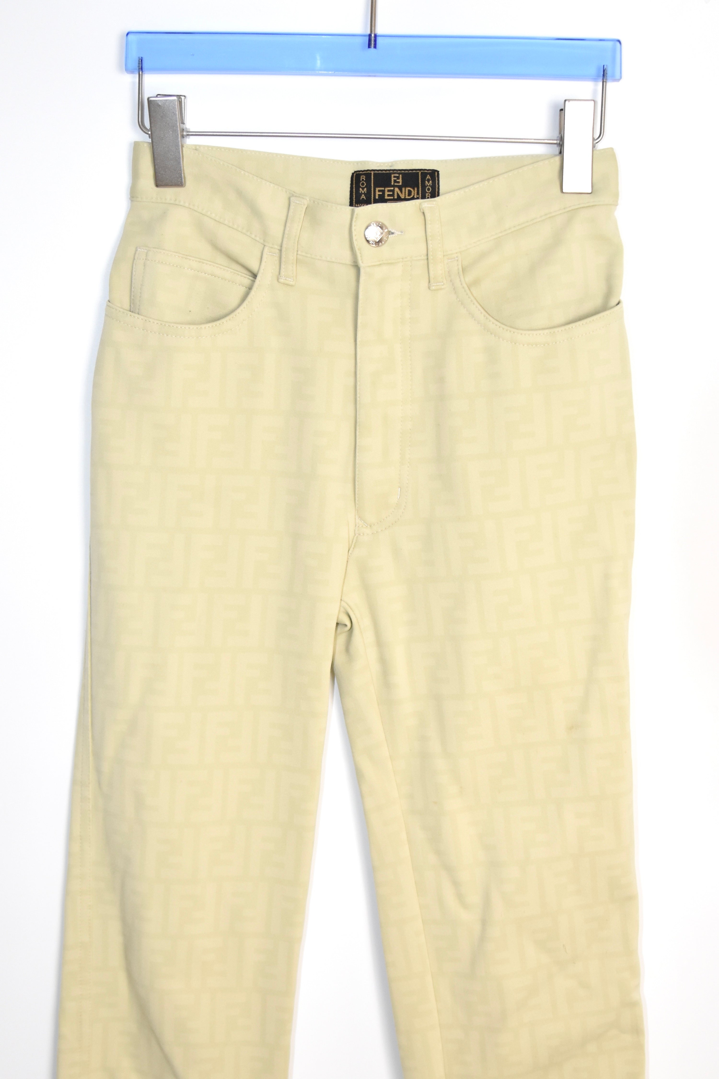 FENDI Vintage FF Monogram Jacquard Pants – Beige – Women’s W29 – Made in Italy（Early 2000s / Straight Fit）