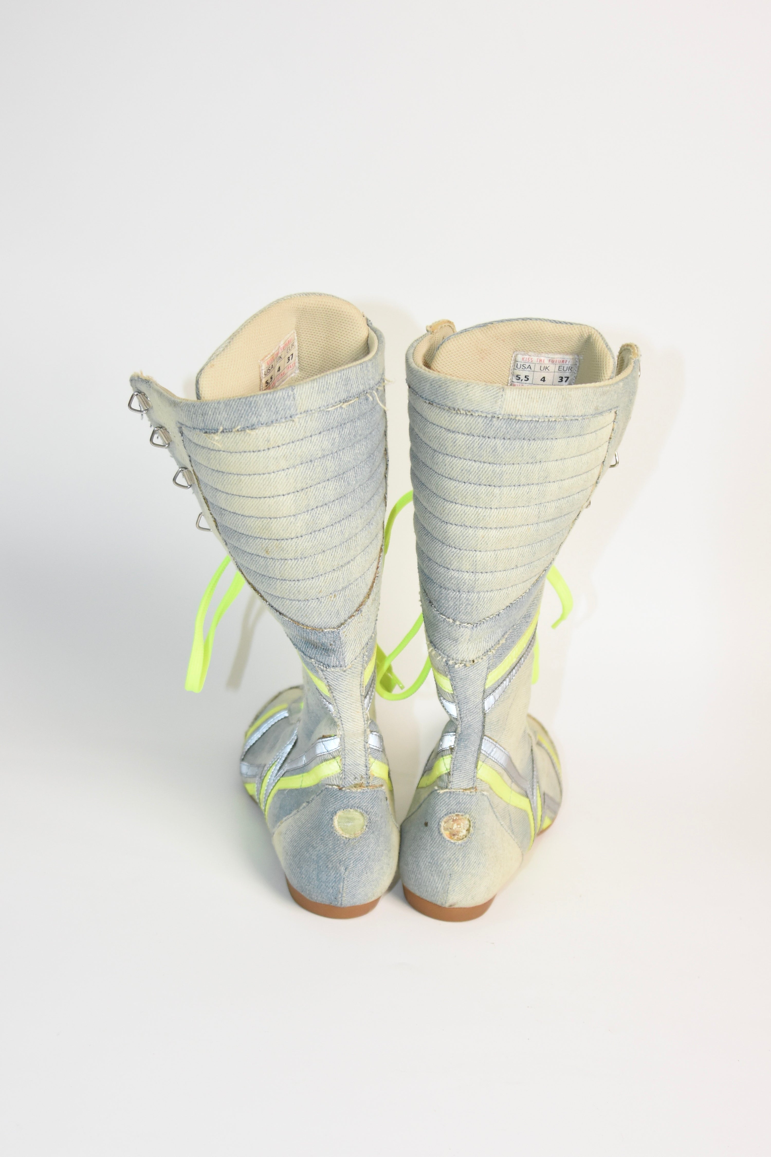 Walter Van Beirendonck “W&LT – Wild & Lethal Trash” Neon Lace High-Top Boots — Deadstock, with Original Box