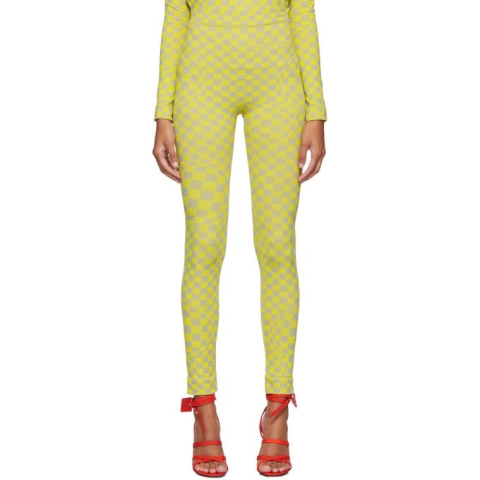 Off-White Yellow-Grey Checkered Knit Leggings
