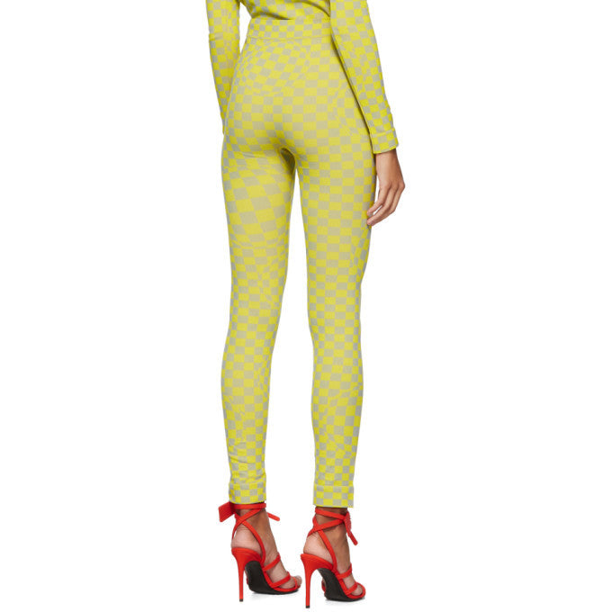 Off-White Yellow-Grey Checkered Knit Leggings