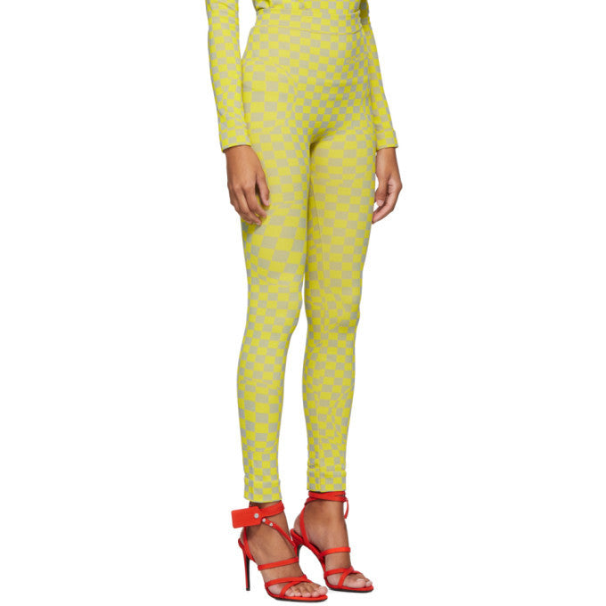 Off-White Yellow-Grey Checkered Knit Leggings