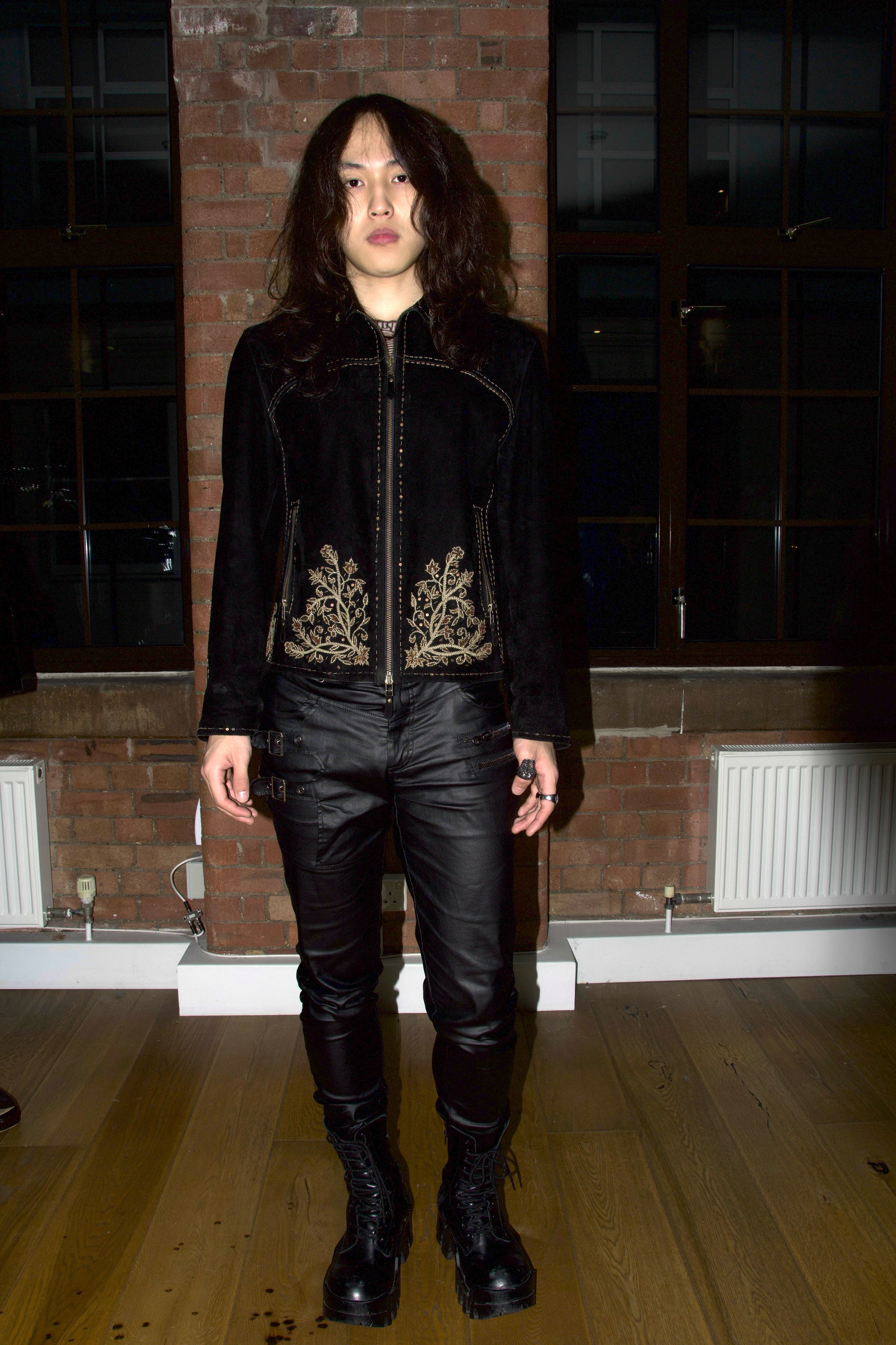Diana Gallesi Vintage Embroidery Black Suede Jacket