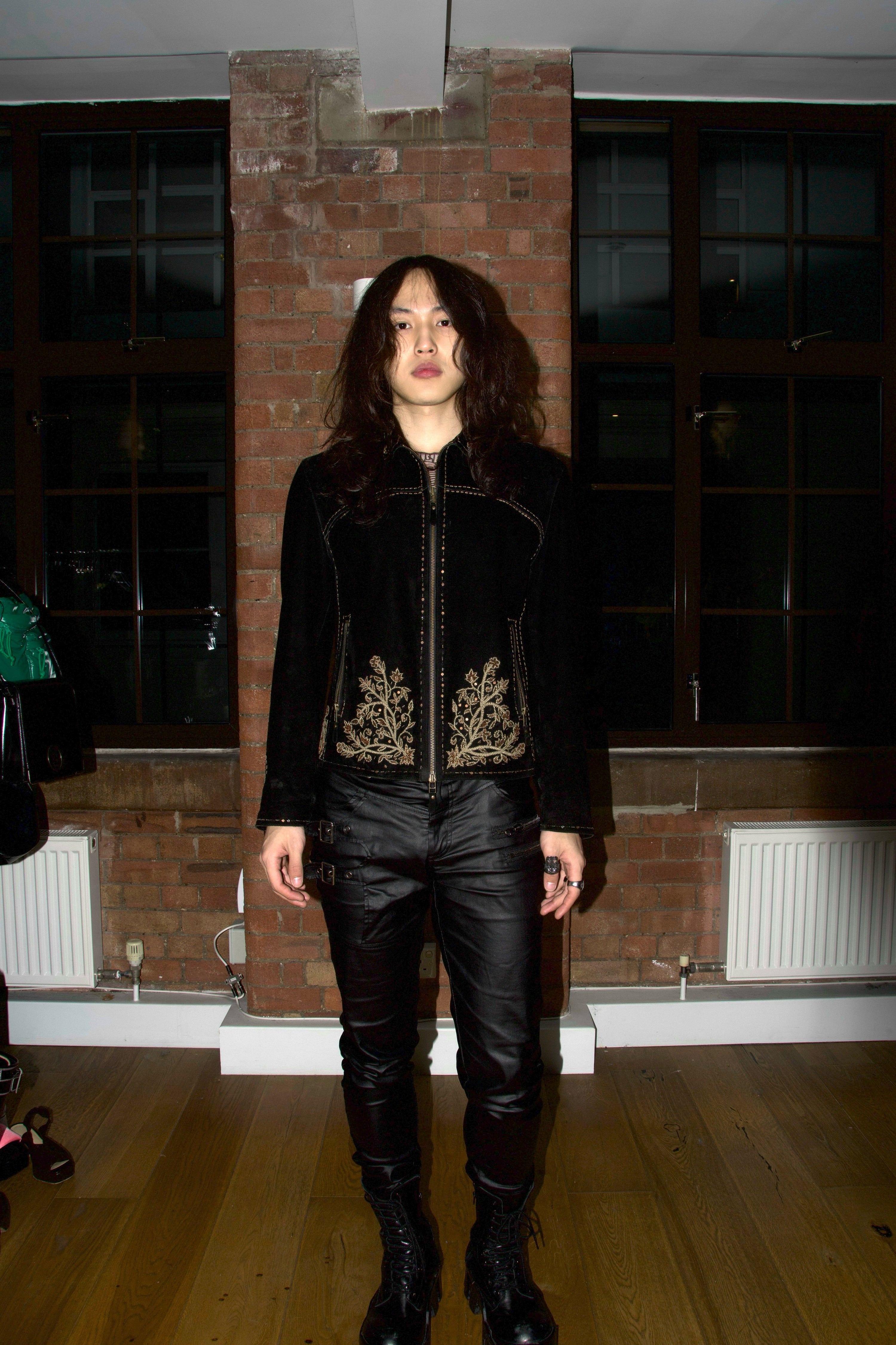 Diana Gallesi Vintage Embroidery Black Suede Jacket