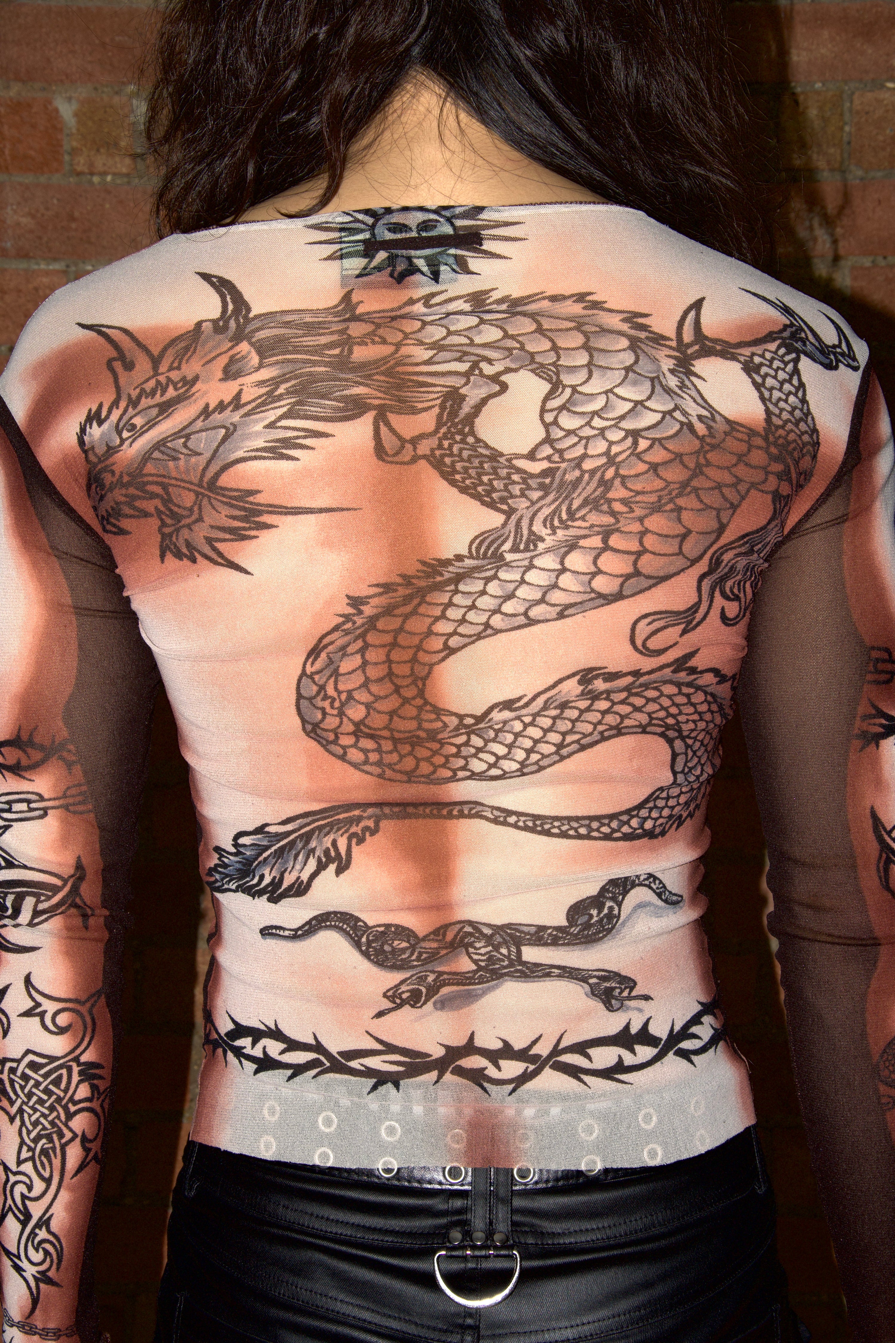 Jean Paul Gaultier S/S 1996 “Safe Sex Forever” Dragon Tattoo Mesh Top