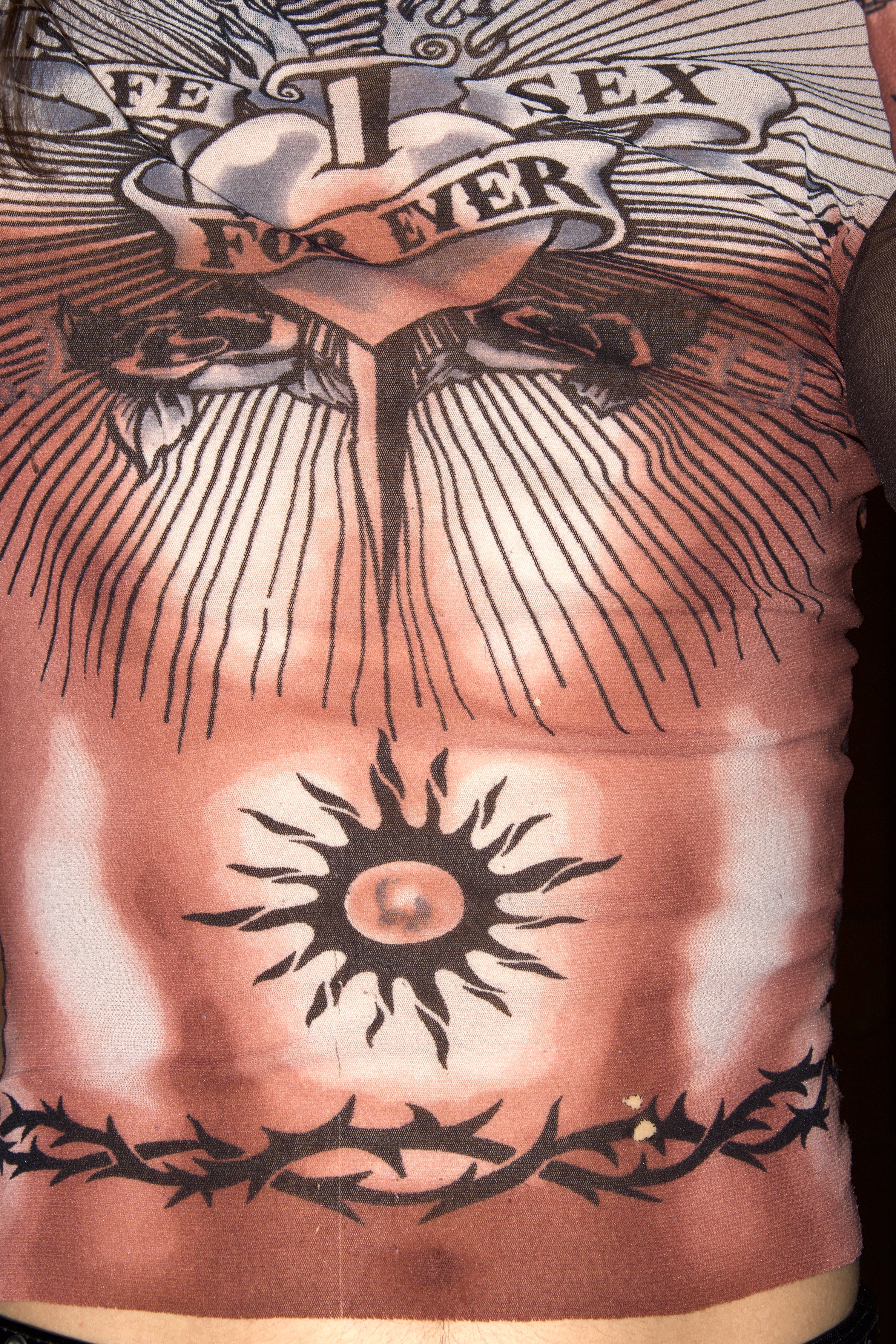 Jean Paul Gaultier S/S 1996 “Safe Sex Forever” Dragon Tattoo Mesh Top