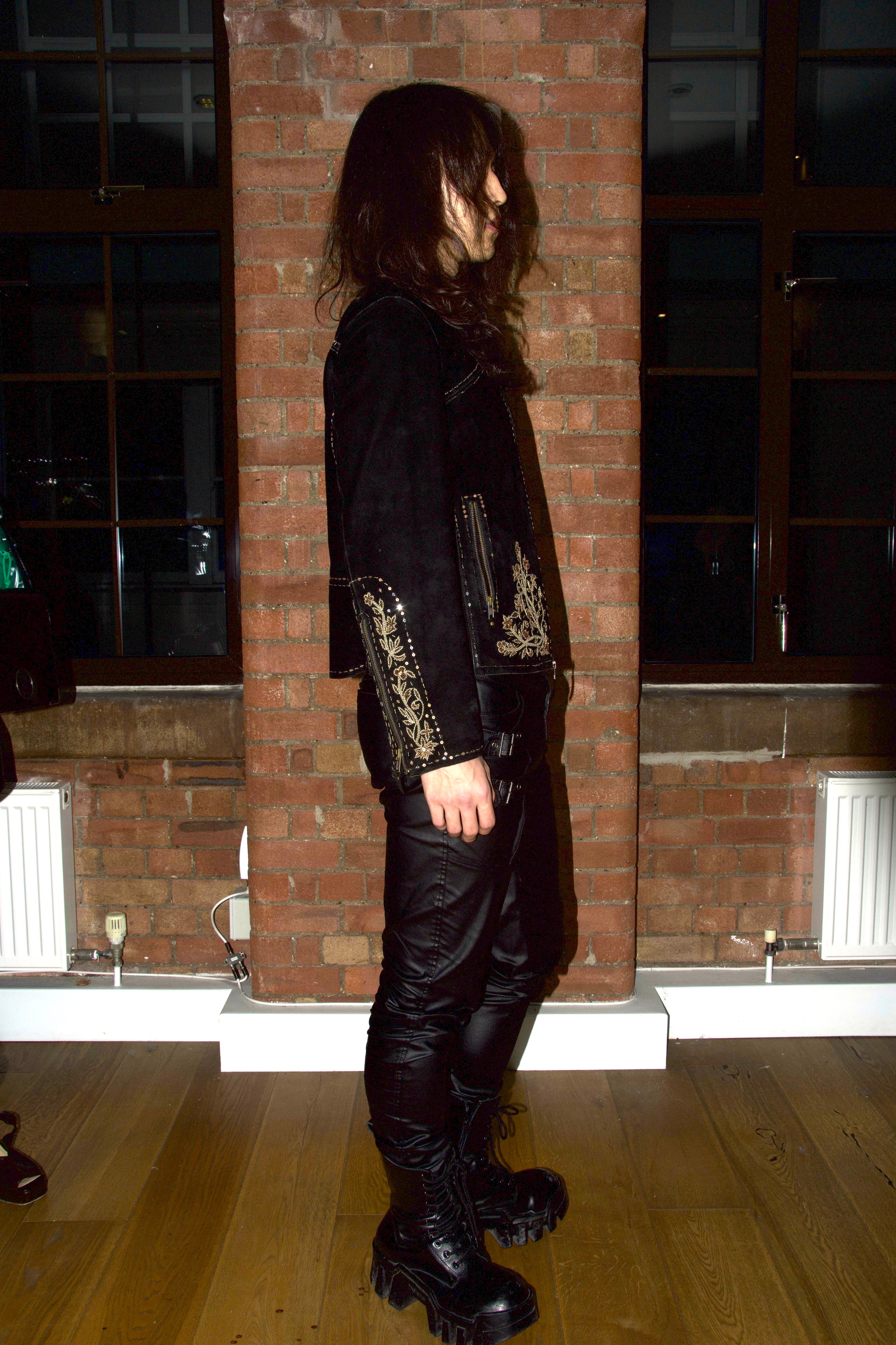 Diana Gallesi Vintage Embroidery Black Suede Jacket