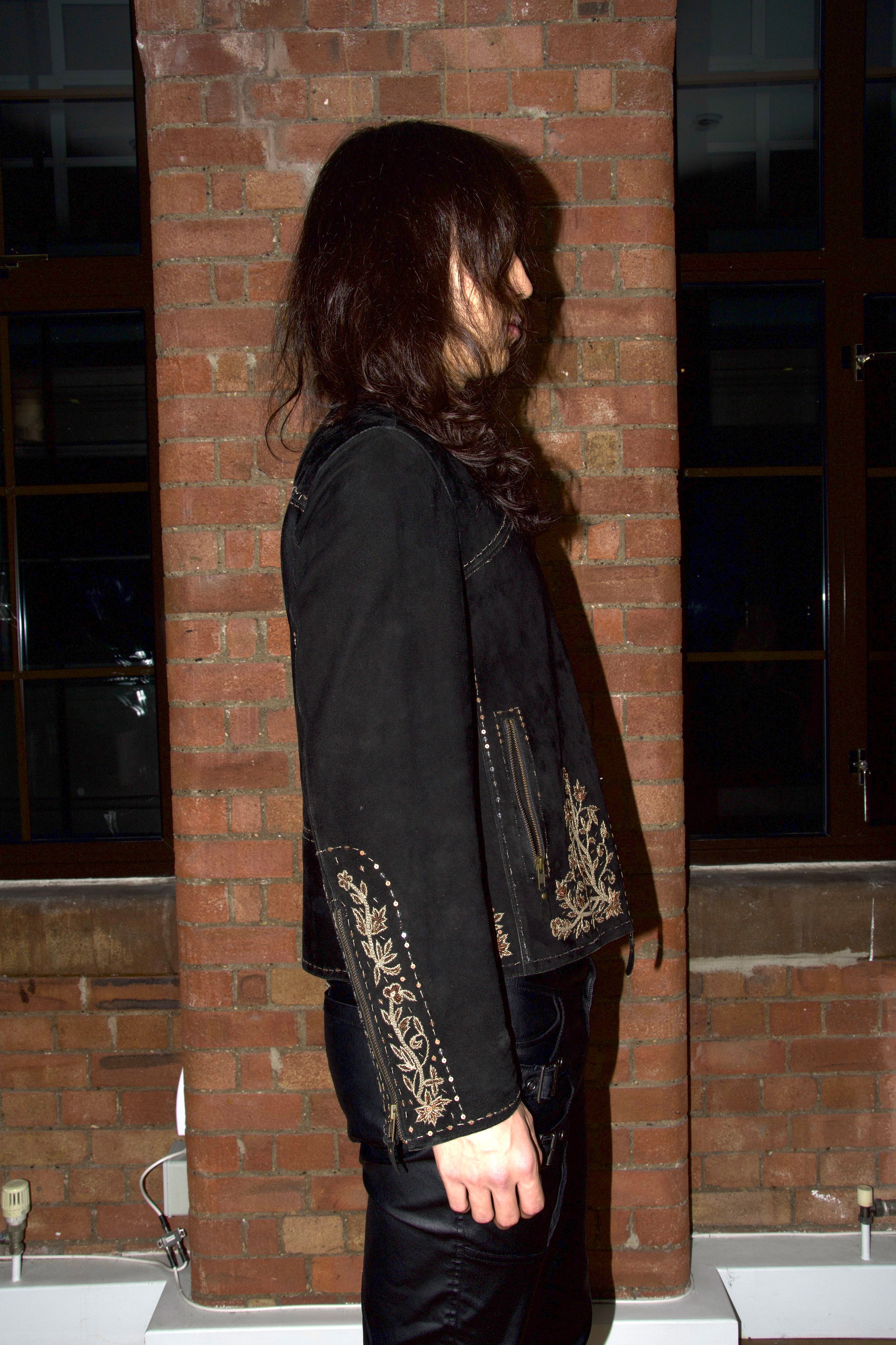 Diana Gallesi Vintage Embroidery Black Suede Jacket