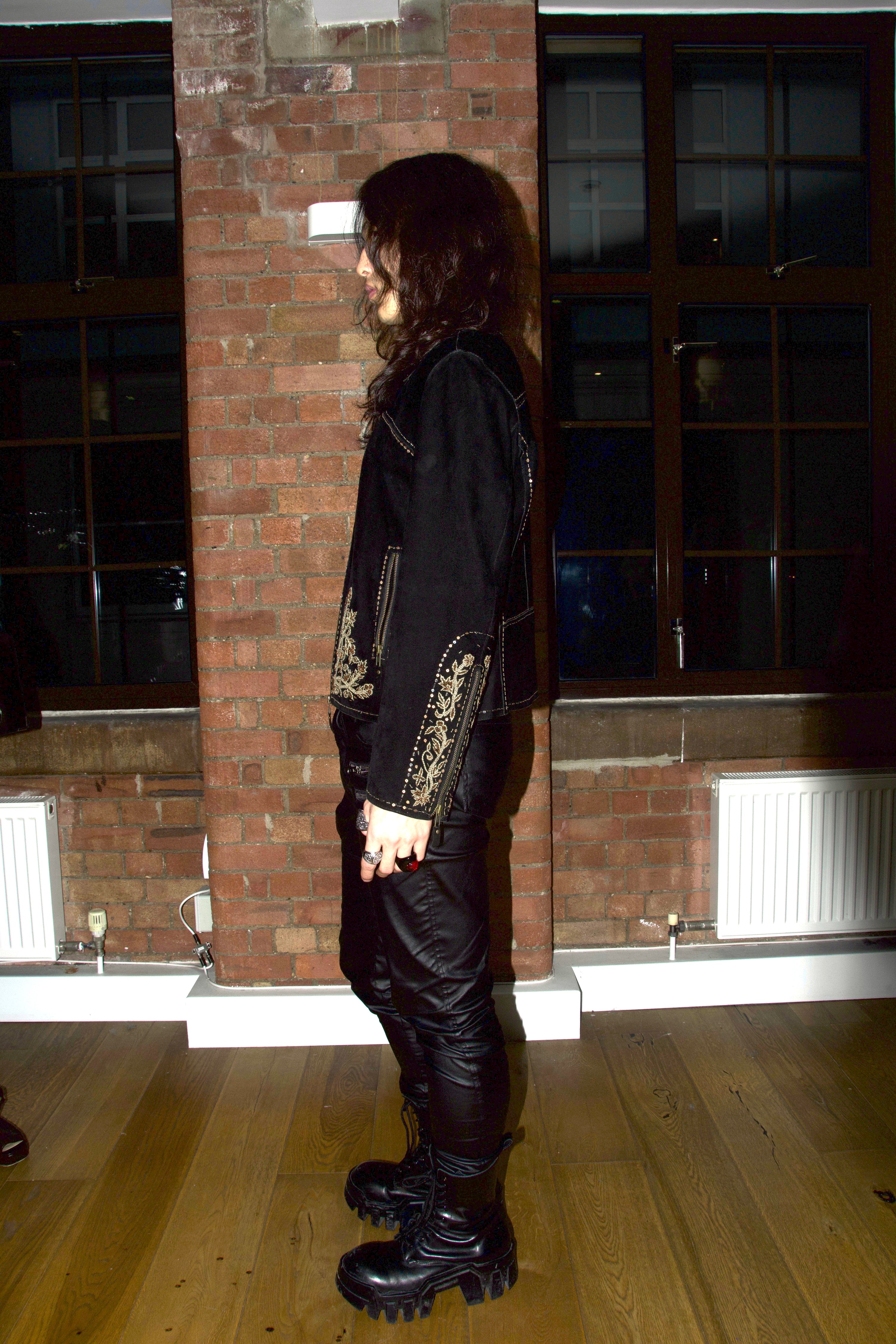 Diana Gallesi Vintage Embroidery Black Suede Jacket