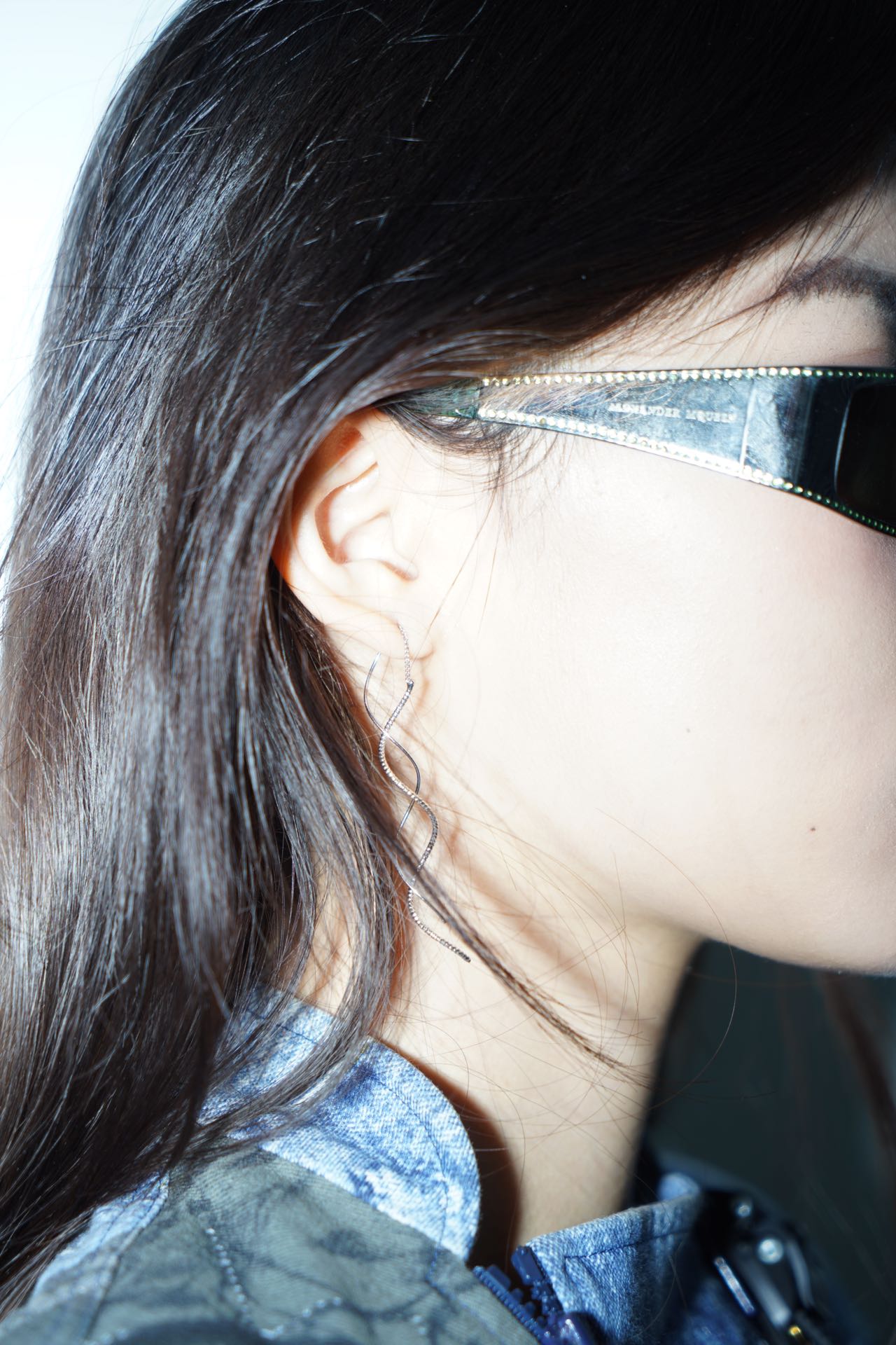 Alexander McQueen Holographic Crystal-Studded Visor Sunglasses