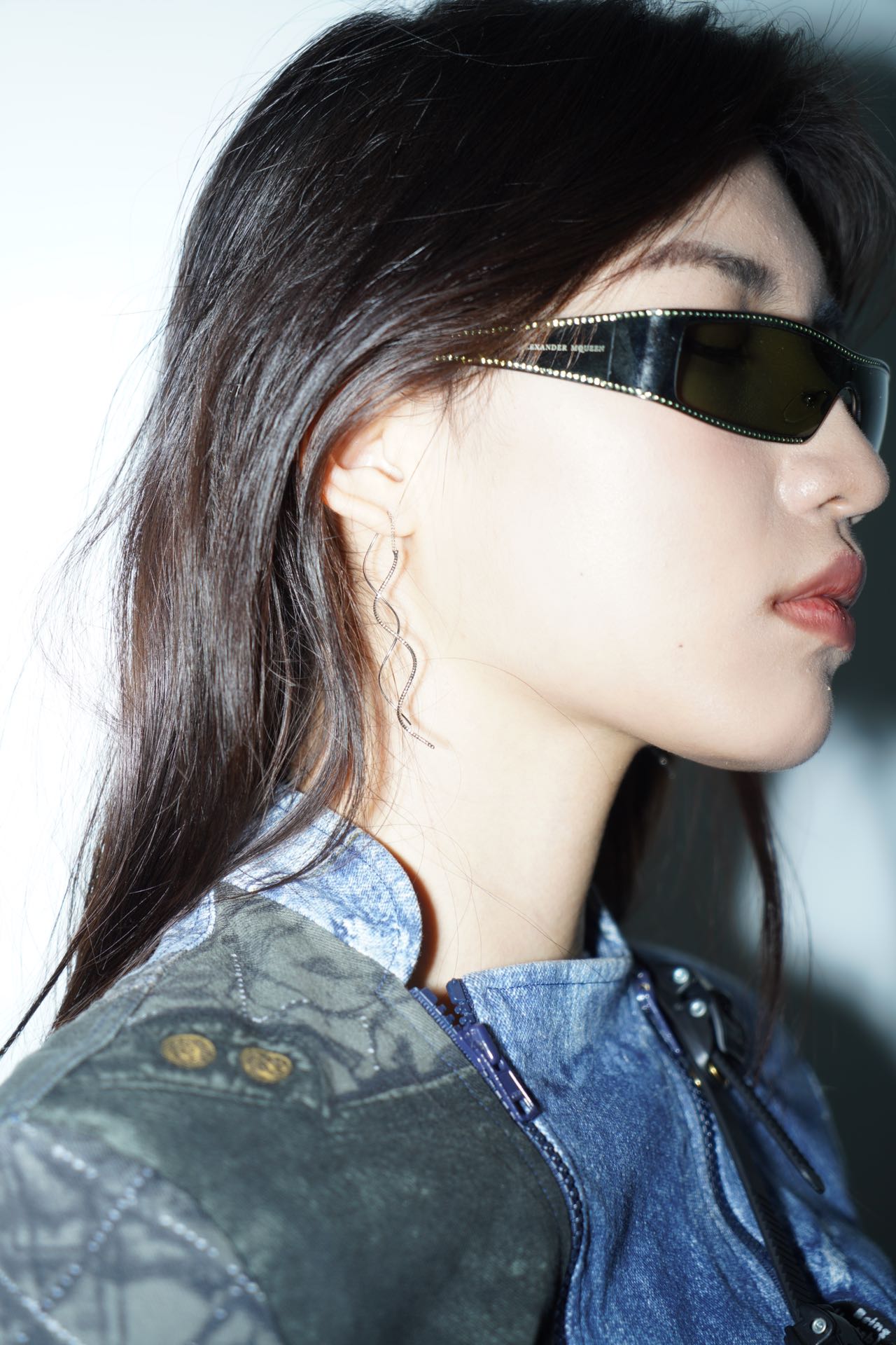 Alexander McQueen Holographic Crystal-Studded Visor Sunglasses